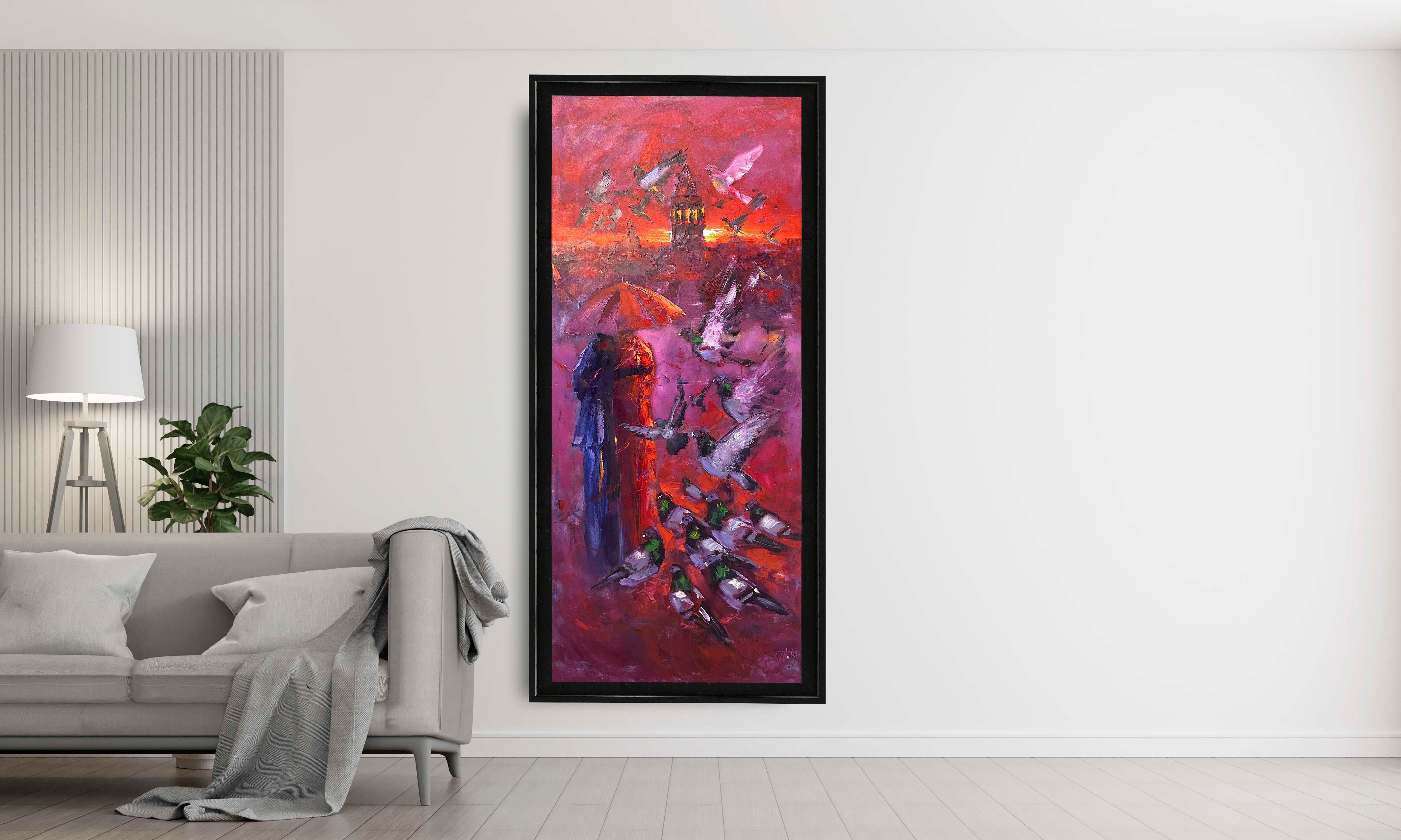 Kırmızı Zemin Ve İstanbul Romantizm  | Yağlı Boya Tablo 