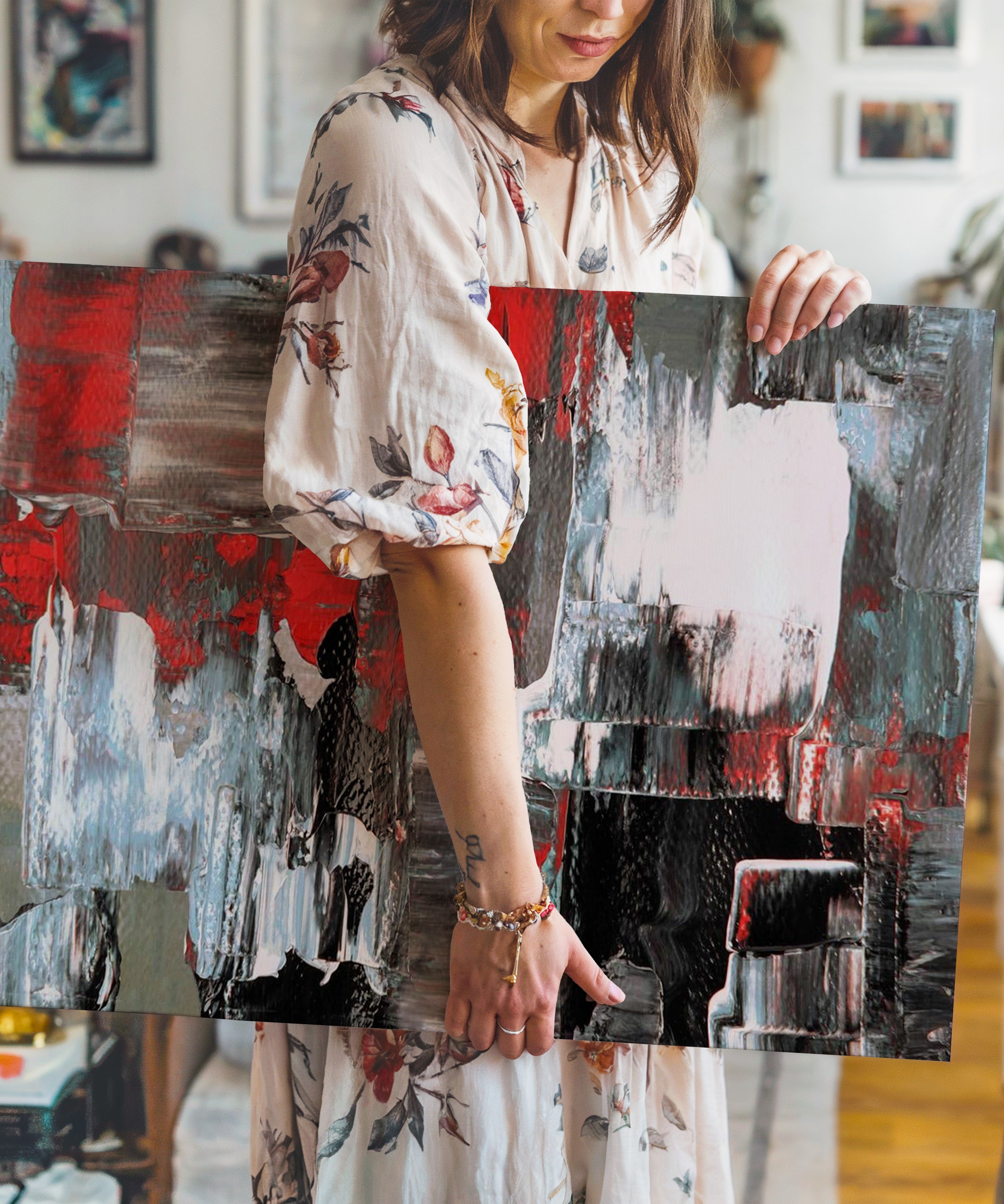 Kırmızılı Vurgu | Yağlıboya dokulu canvas baskı