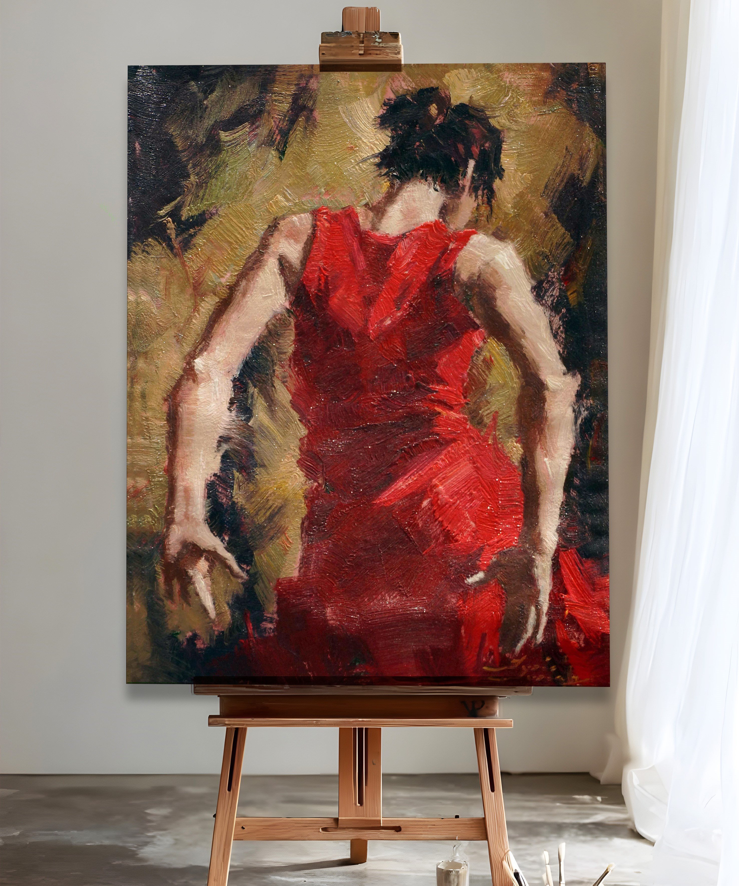 Kırmızının Ardında | Yağlı Boya Dokulu Canvas Baskı