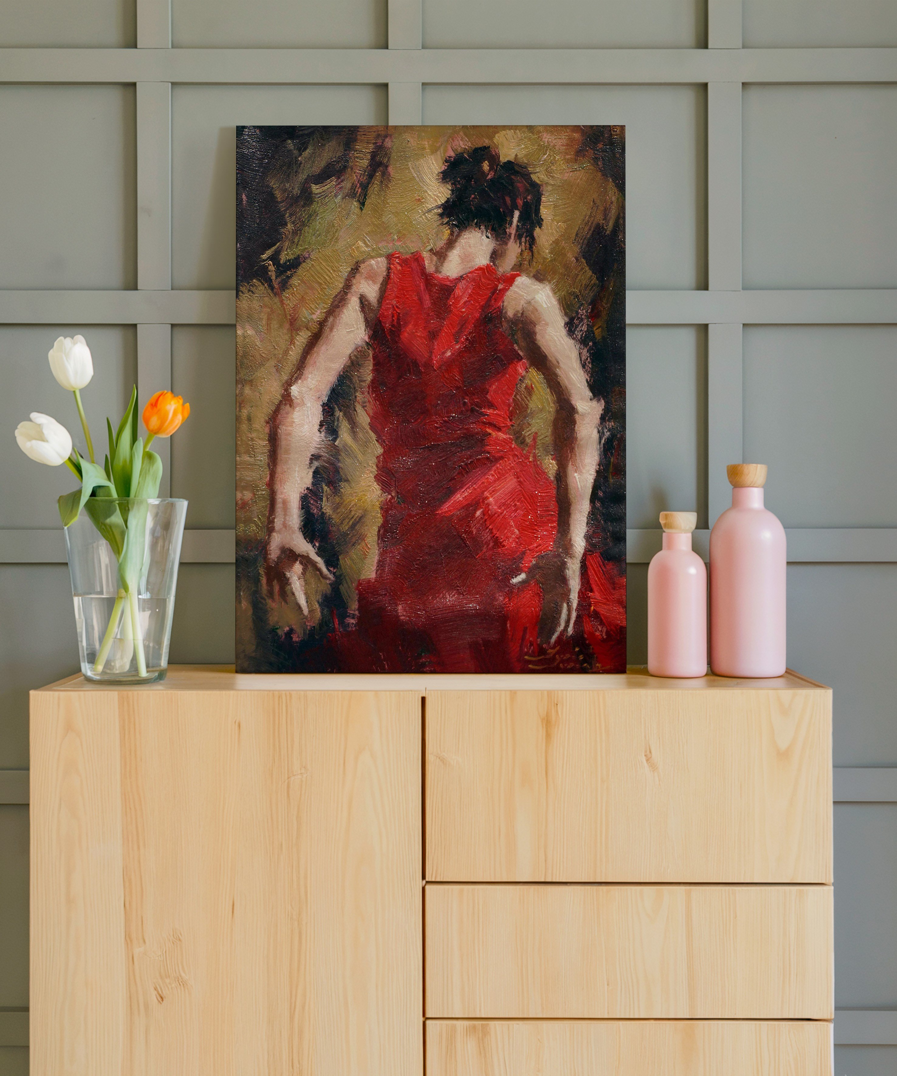 Kırmızının Ardında | Yağlı Boya Dokulu Canvas Baskı