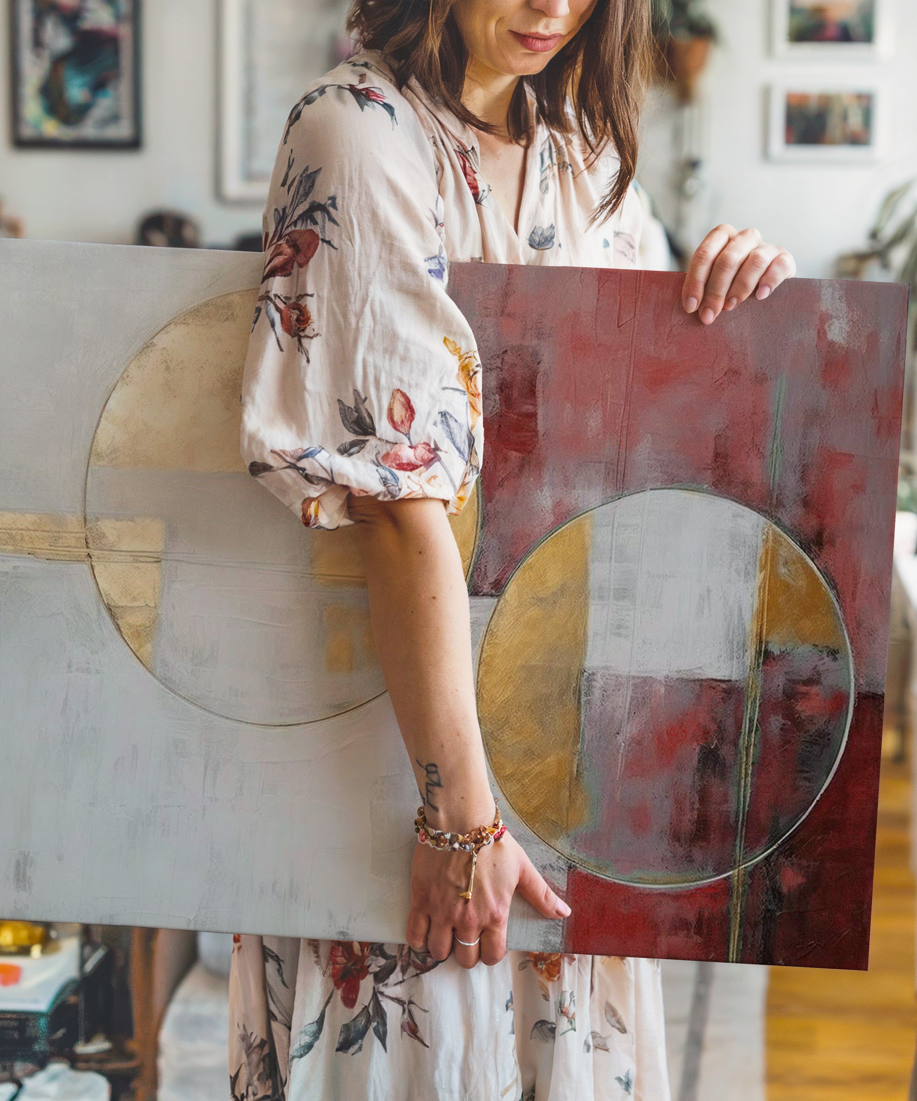 Kırmızının Dengesi | Yağlı Boya Dokulu Canvas Baskı