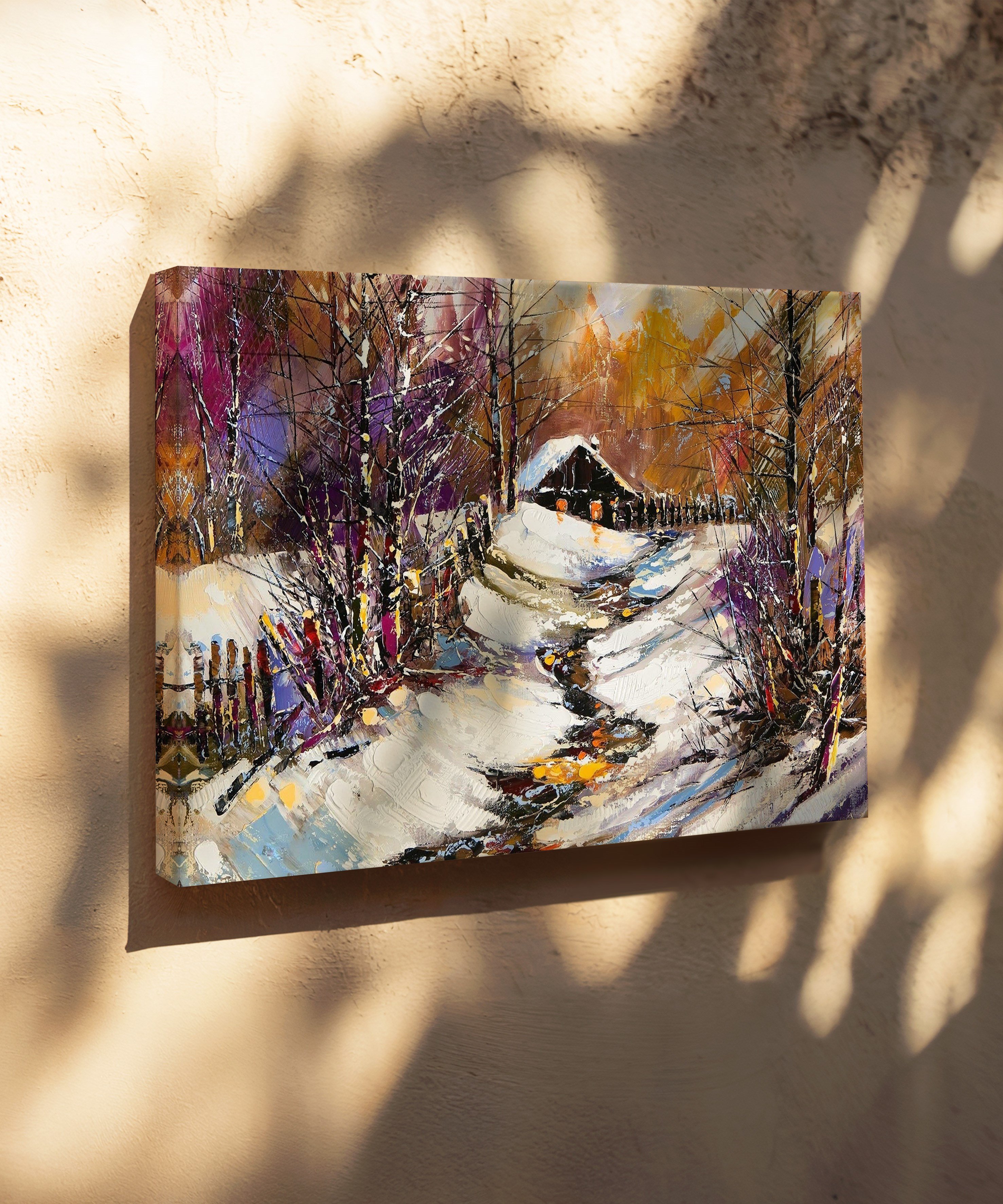 Kışın Sessiz Sığınağı | Yağlı Boya Dokulu Canvas Baskı