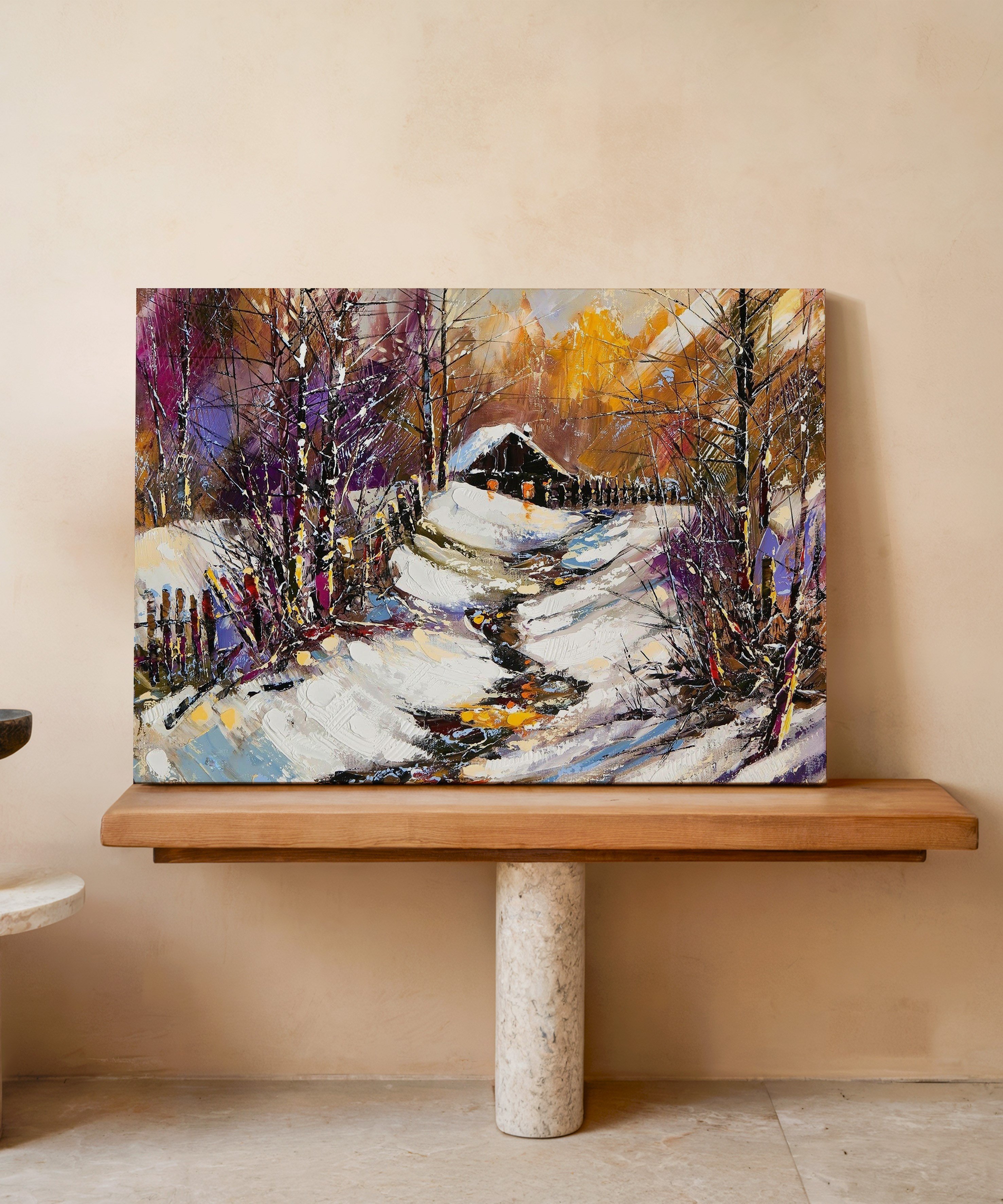Kışın Sessiz Sığınağı | Yağlı Boya Dokulu Canvas Baskı