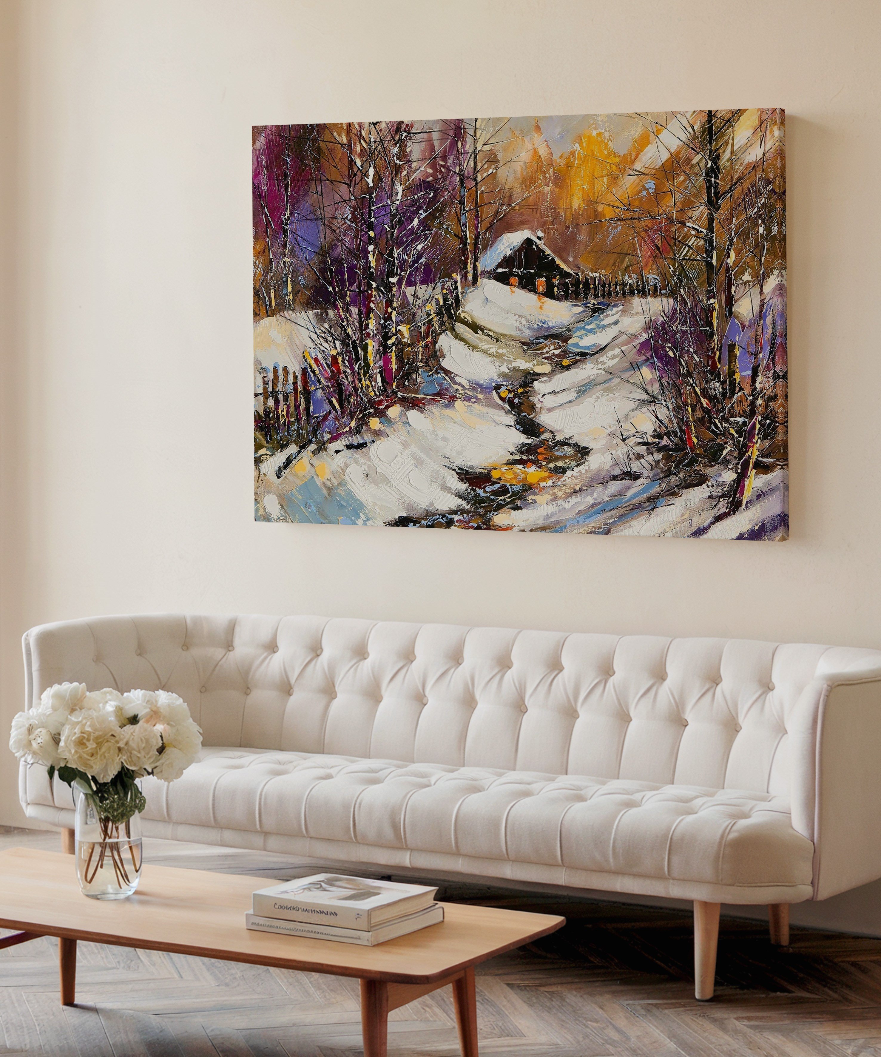 Kışın Sessiz Sığınağı | Yağlı Boya Dokulu Canvas Baskı
