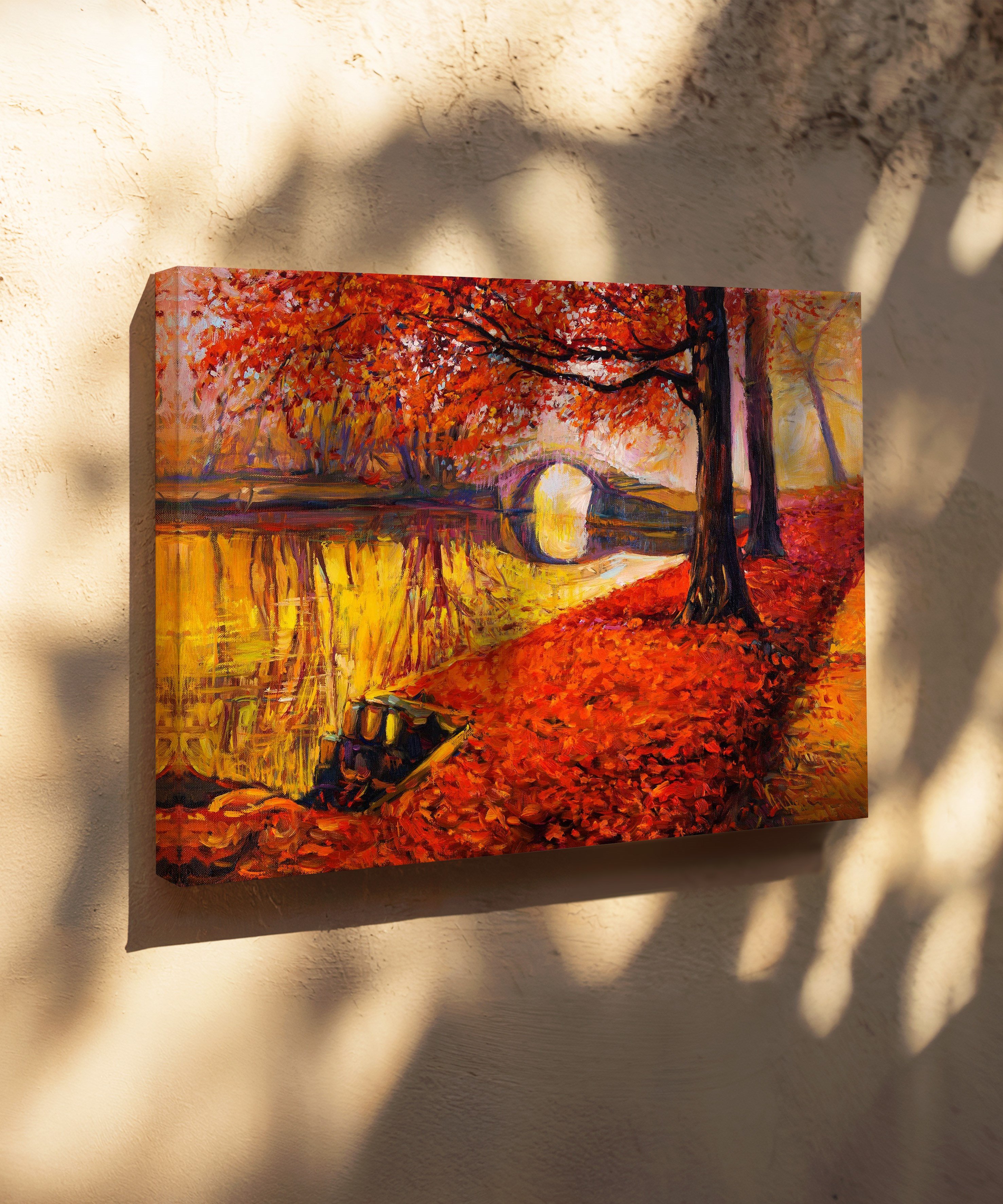 Kızıl Mevsimin Köprüsü | Yağlı Boya Dokulu Canvas Baskı