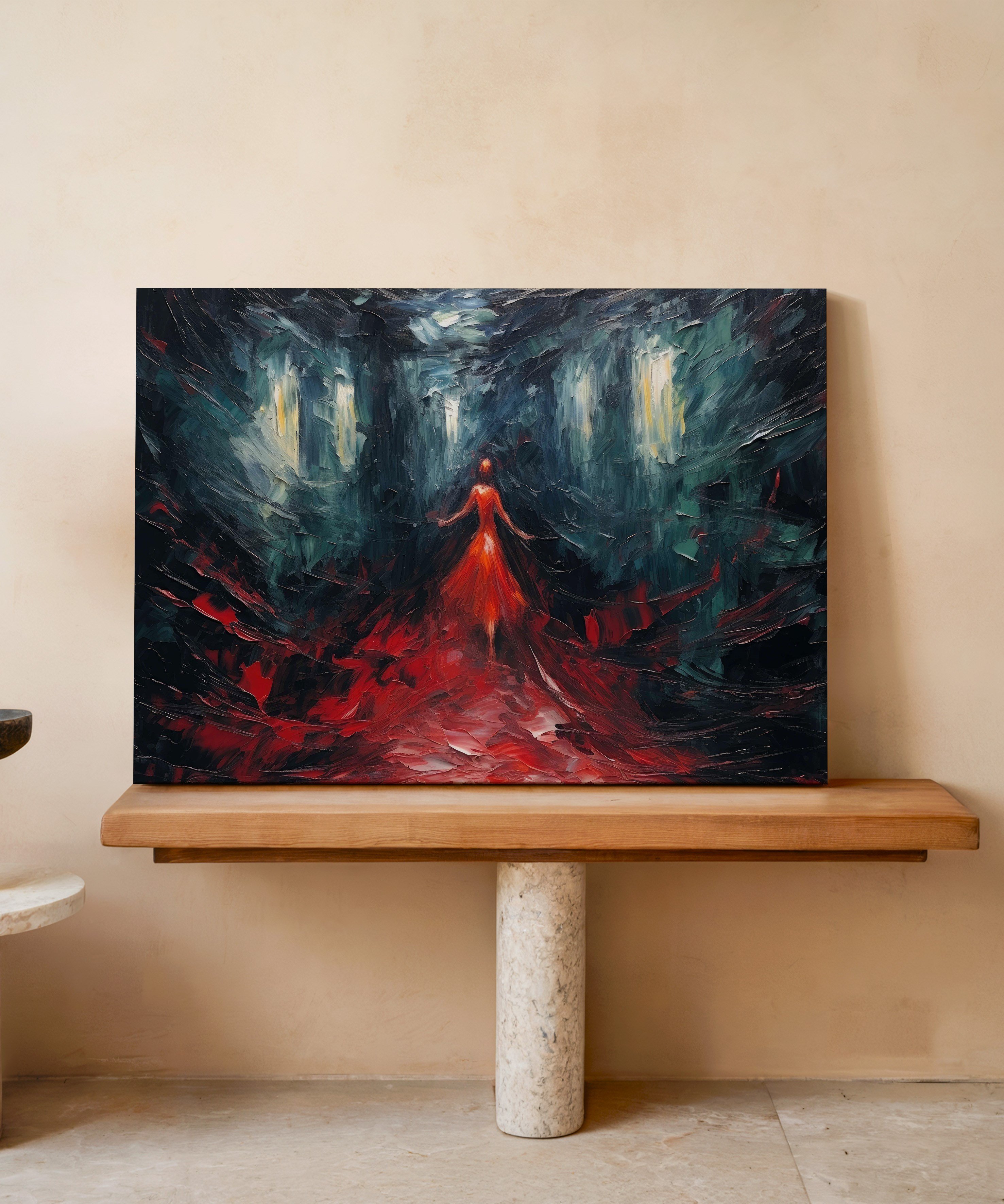 Kızıl Sessizliğin İçinde | Yağlı Boya Dokulu Canvas Baskı