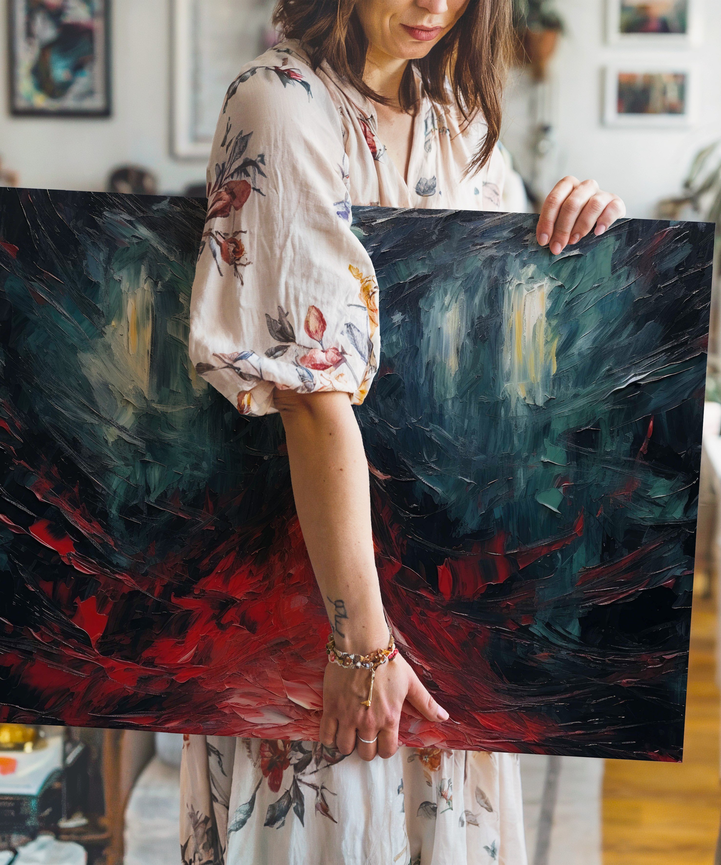Kızıl Sessizliğin İçinde | Yağlı Boya Dokulu Canvas Baskı