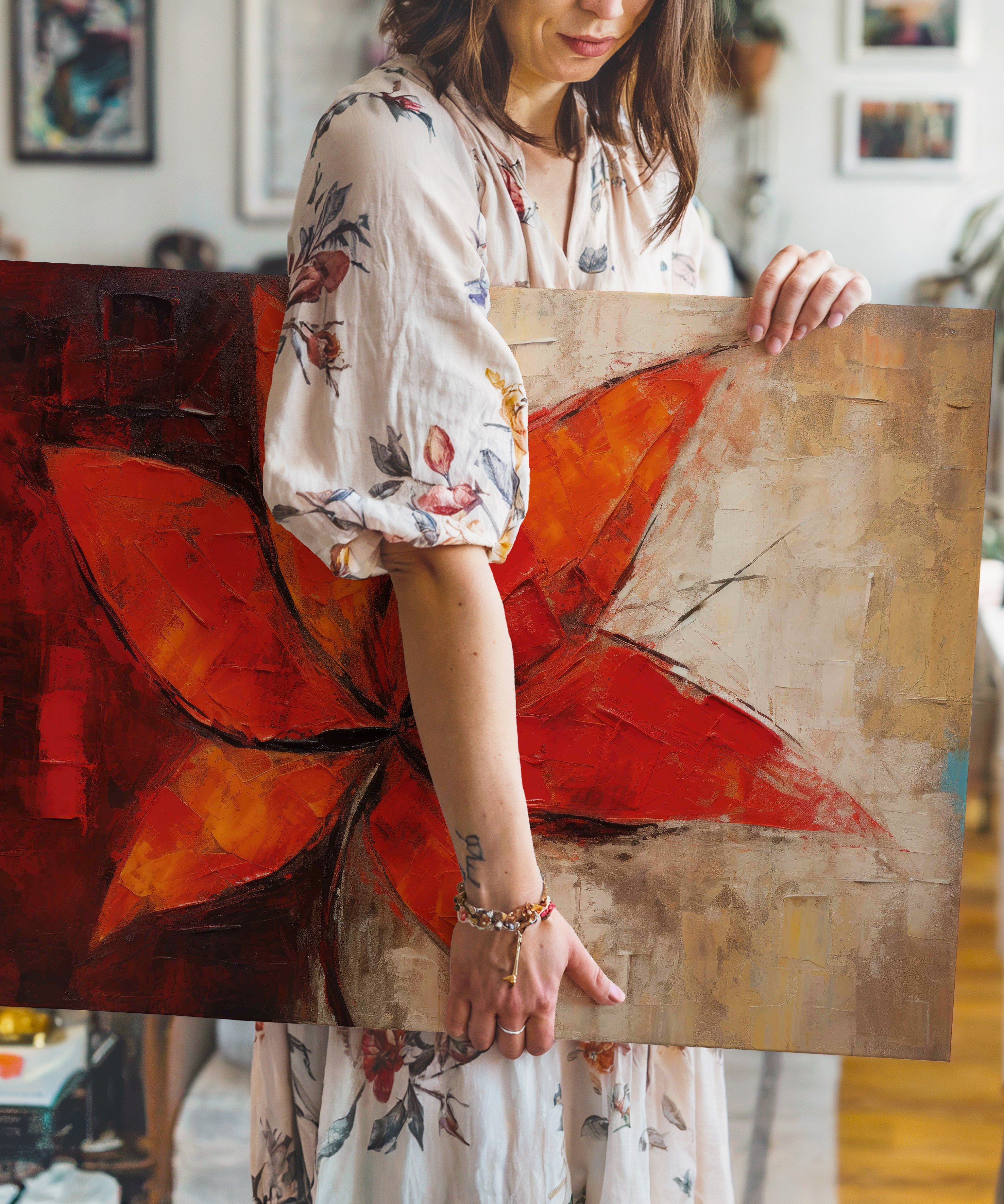 Kor Ateşi Çiçeği | Yağlı Boya Dokulu Canvas Baskı
