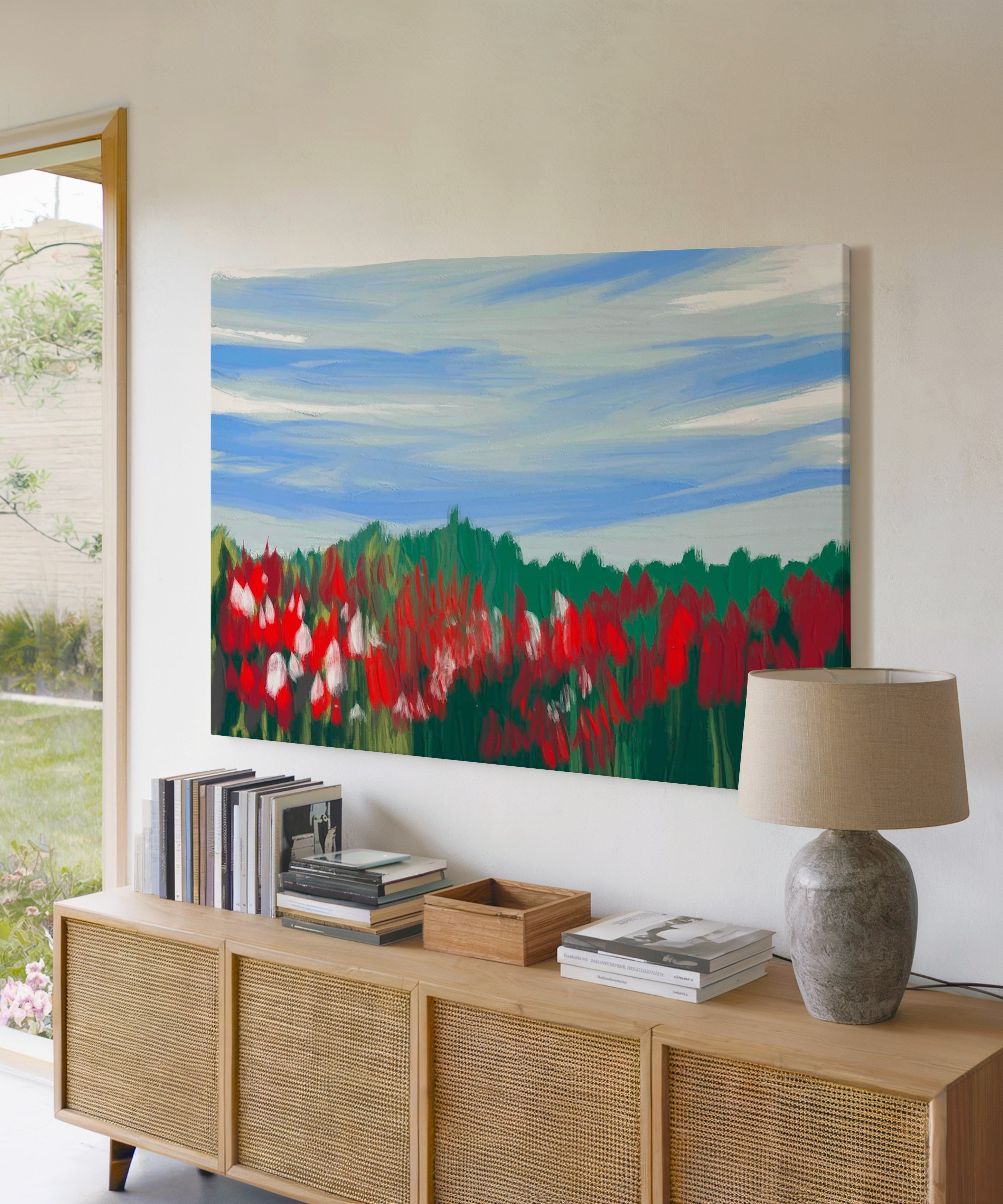 Lale Bahçesinde Bahar | Yağlı Boya Dokulu Canvas Baskı