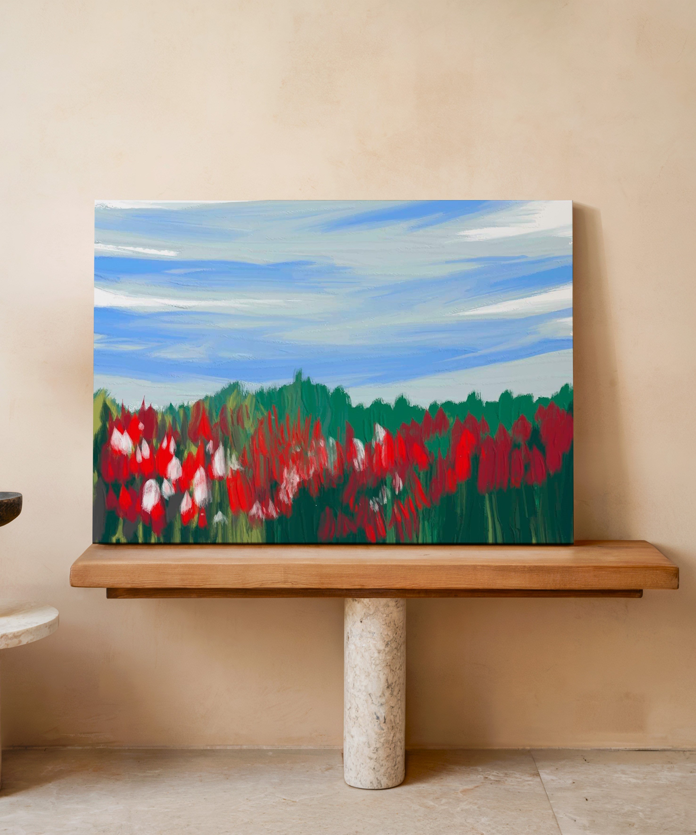 Lale Bahçesinde Bahar | Yağlı Boya Dokulu Canvas Baskı