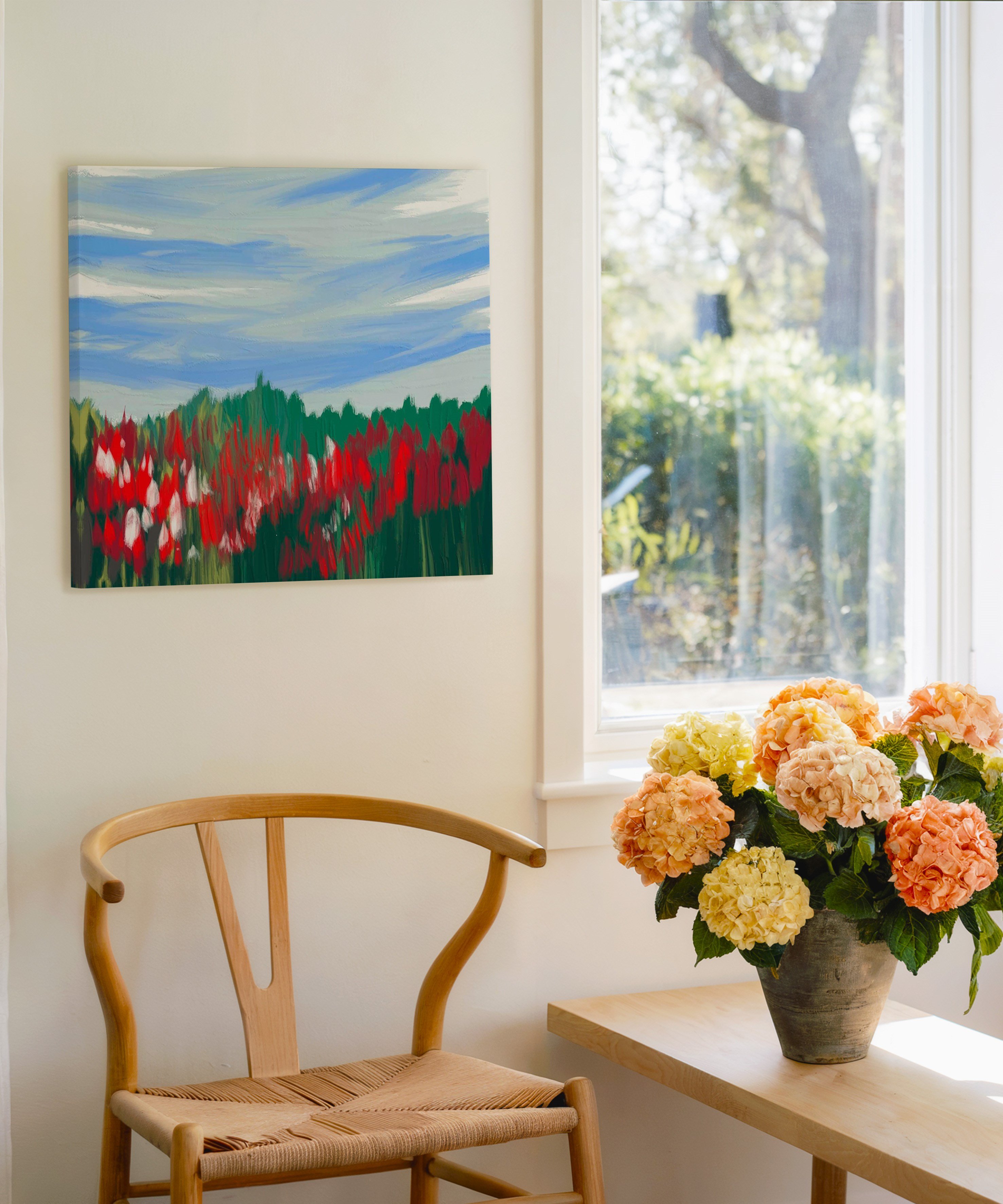 Lale Bahçesinde Bahar | Yağlı Boya Dokulu Canvas Baskı