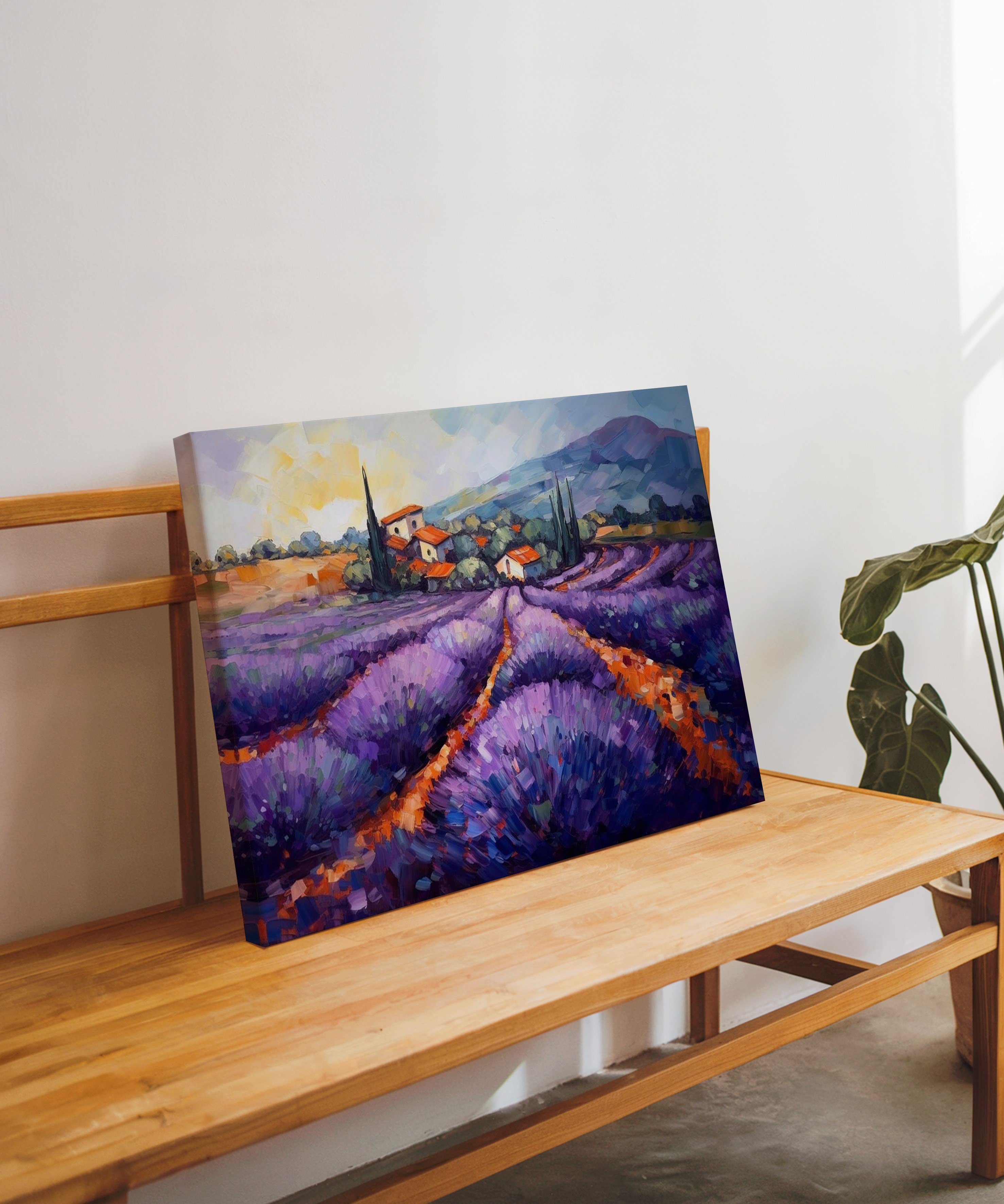 Lavanta Tarlası Köy | Yağlıboya dokulu canvas baskı