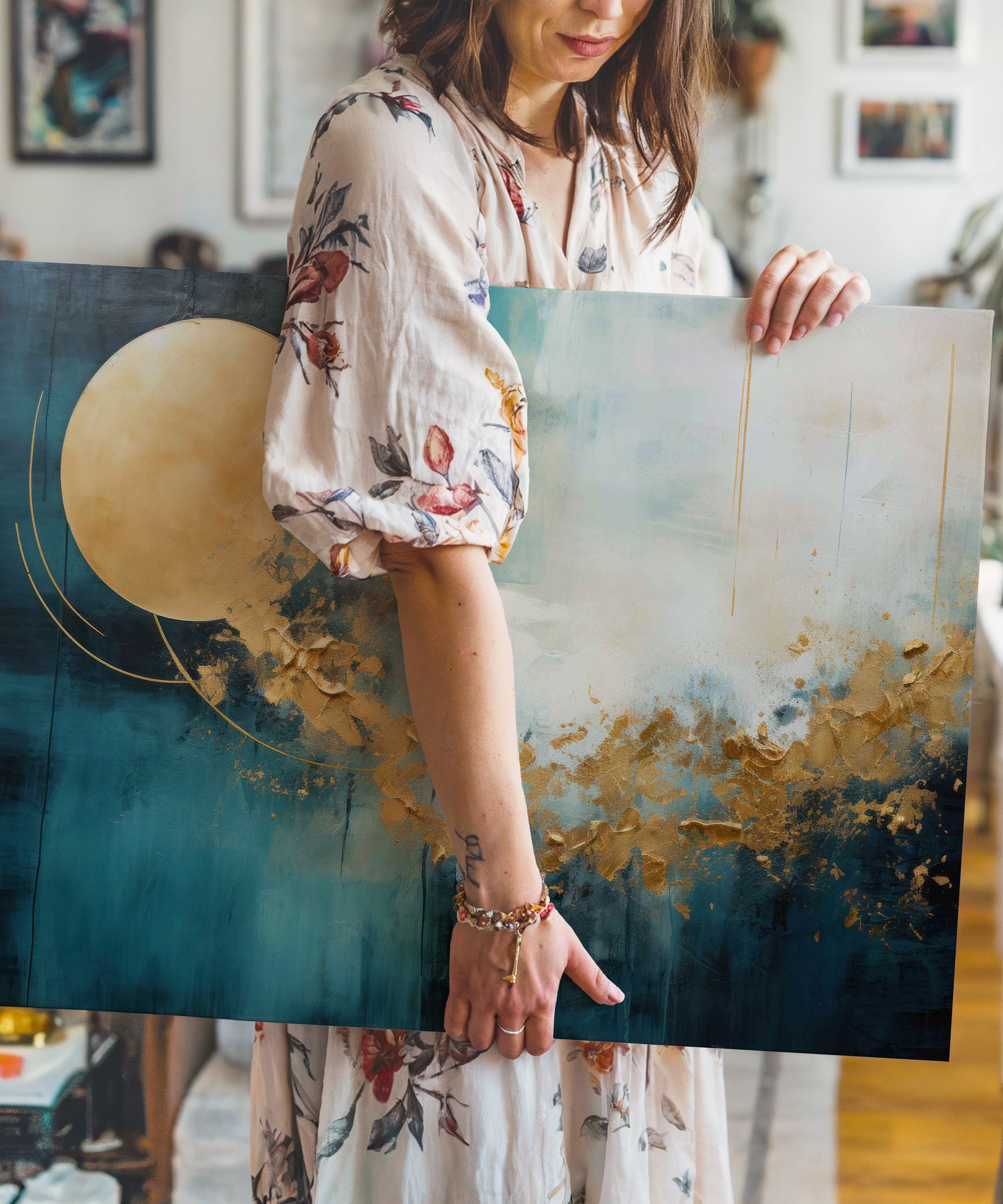 Lüks Turkuaz Altın | Yağlı Boya Dokulu Canvas Baskı