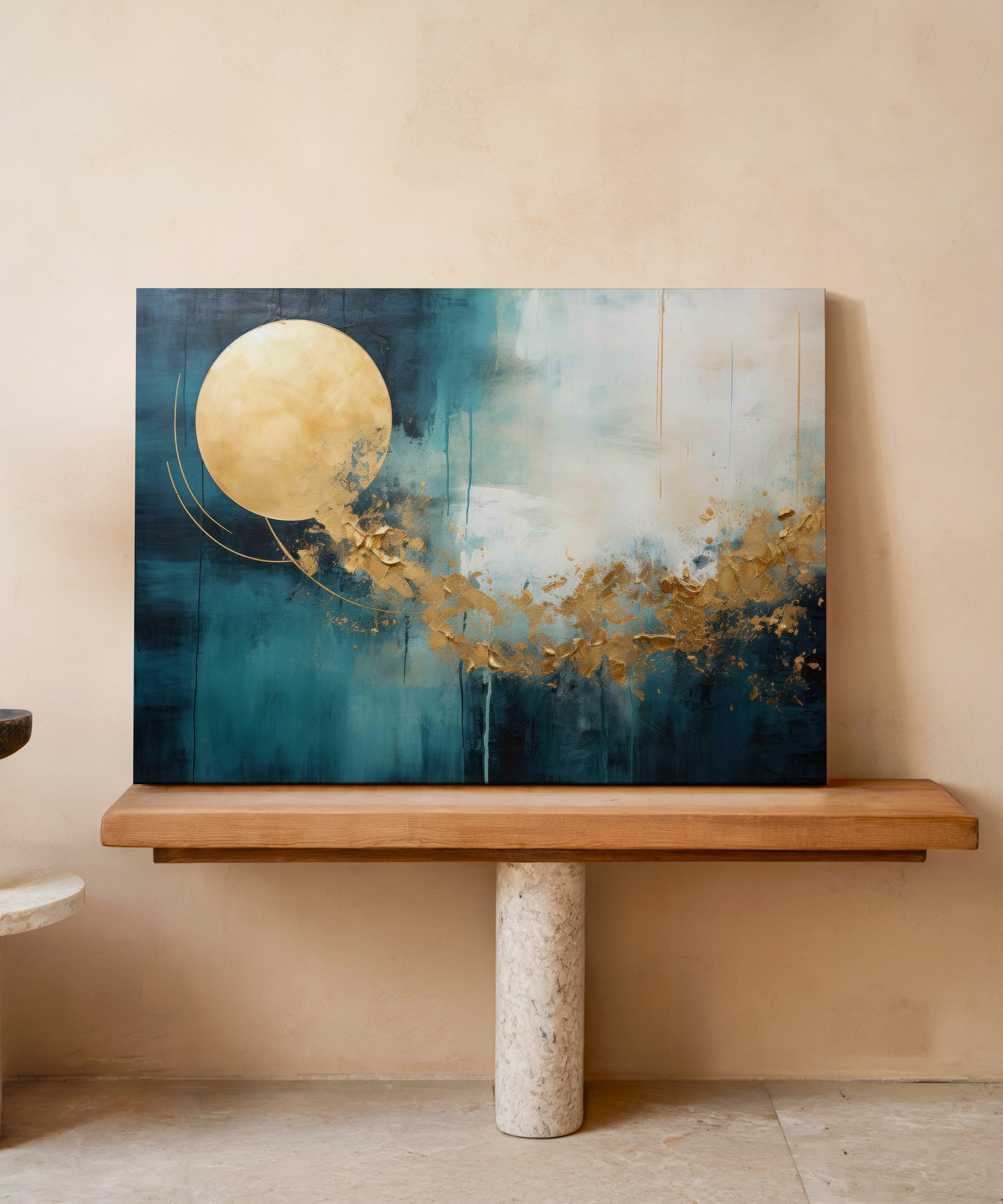Lüks Turkuaz Altın | Yağlı Boya Dokulu Canvas Baskı