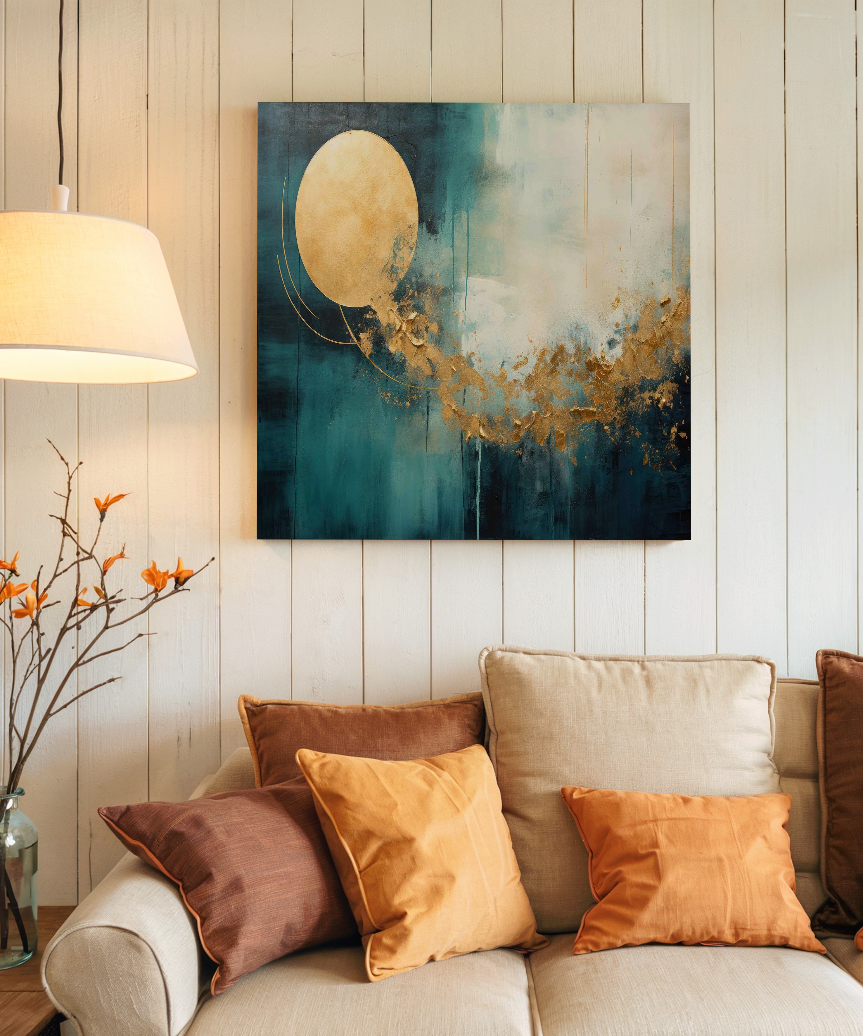 Lüks Turkuaz Altın | Yağlı Boya Dokulu Canvas Baskı
