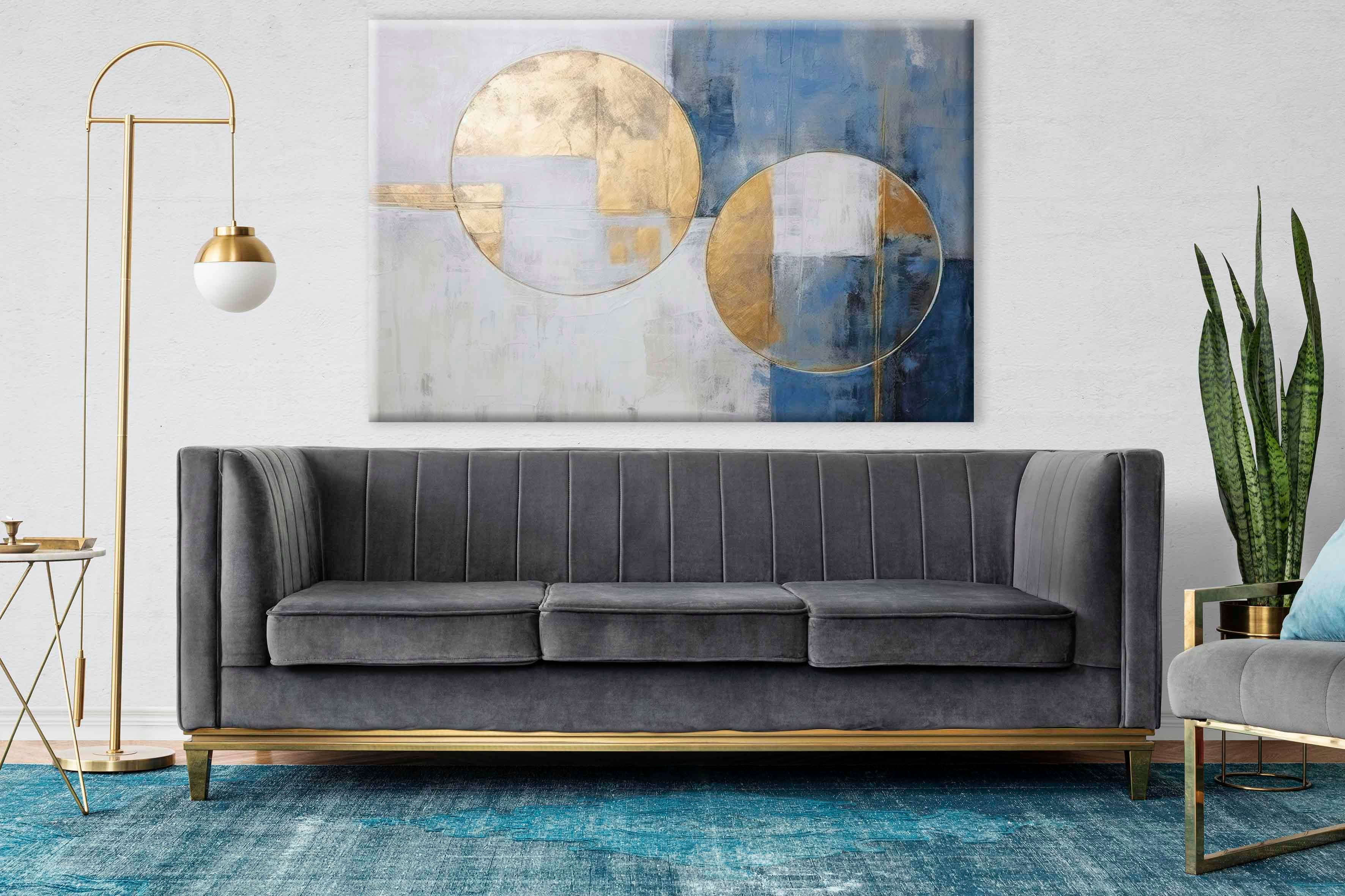Lux Mavi-Gold 6 | Yağlıboya dokulu canvas baskı