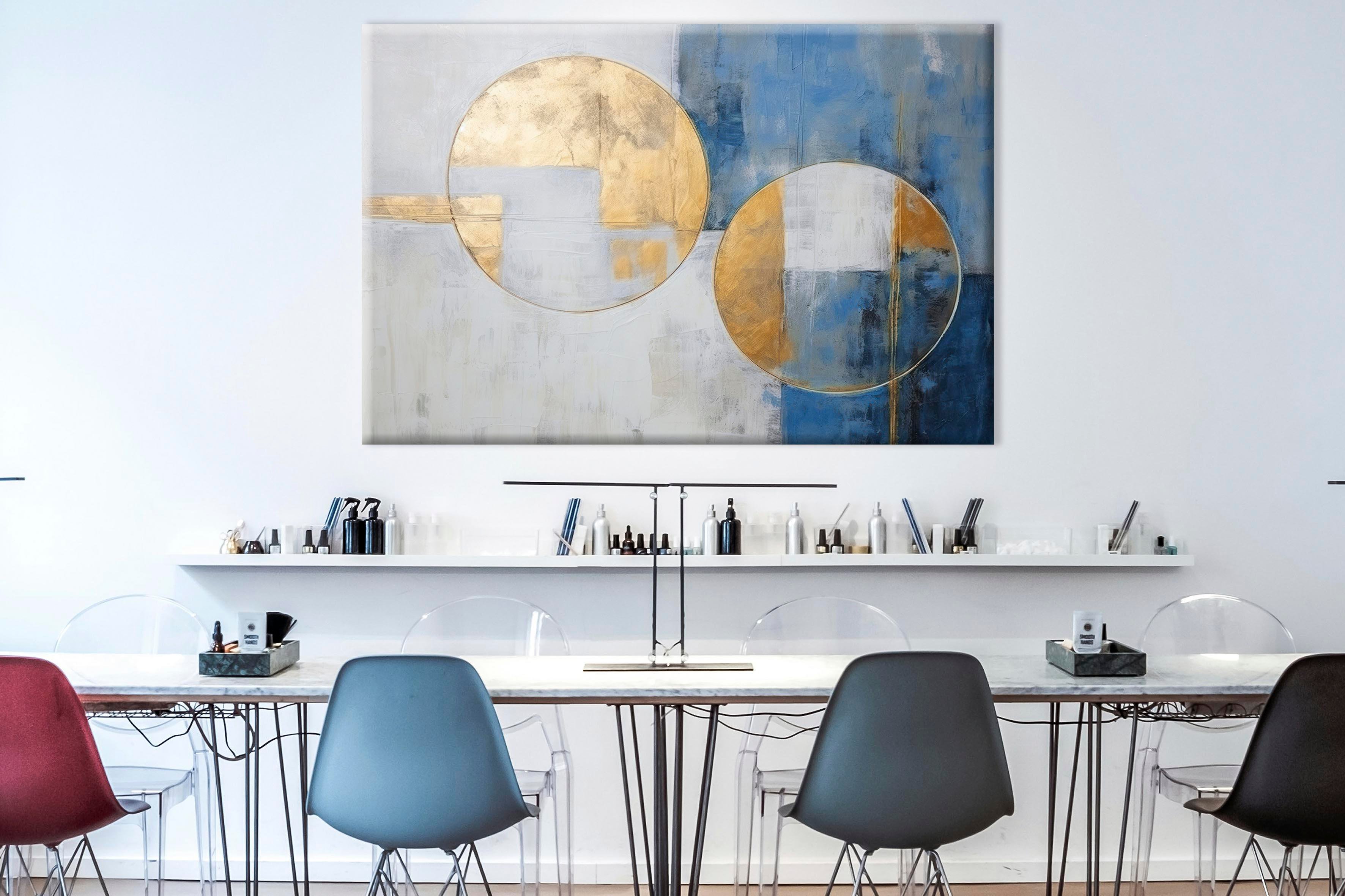 Lux Mavi-Gold 6 | Yağlıboya dokulu canvas baskı