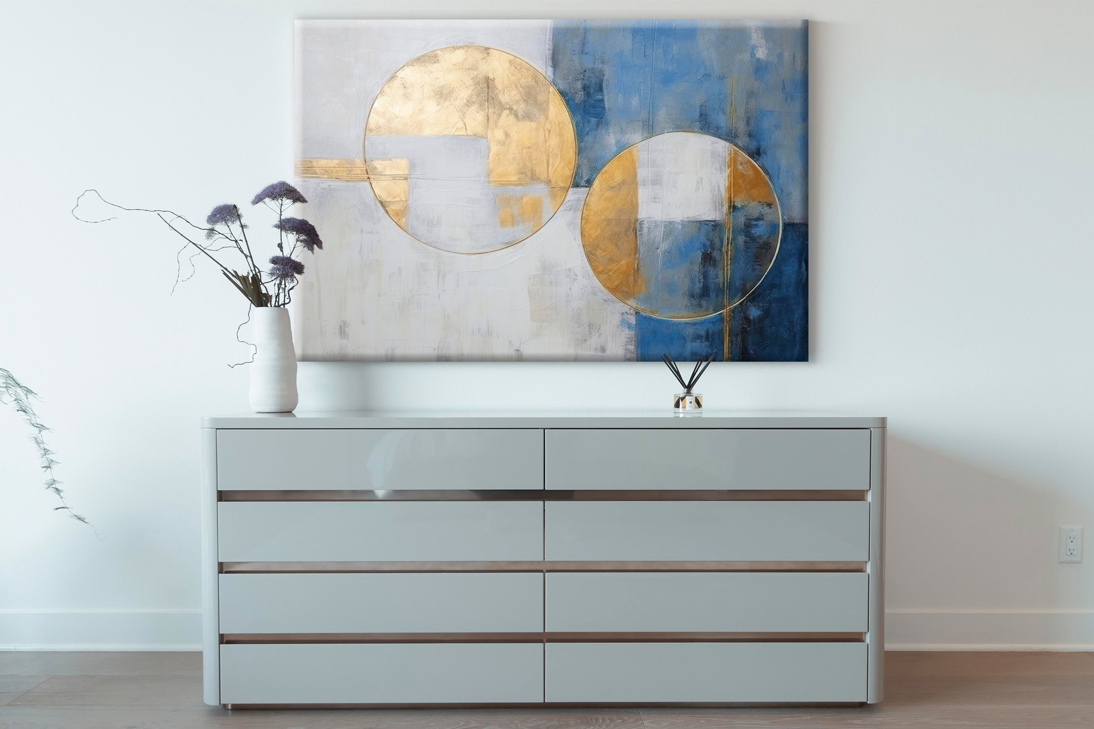 Lux Mavi-Gold 6 | Yağlıboya dokulu canvas baskı