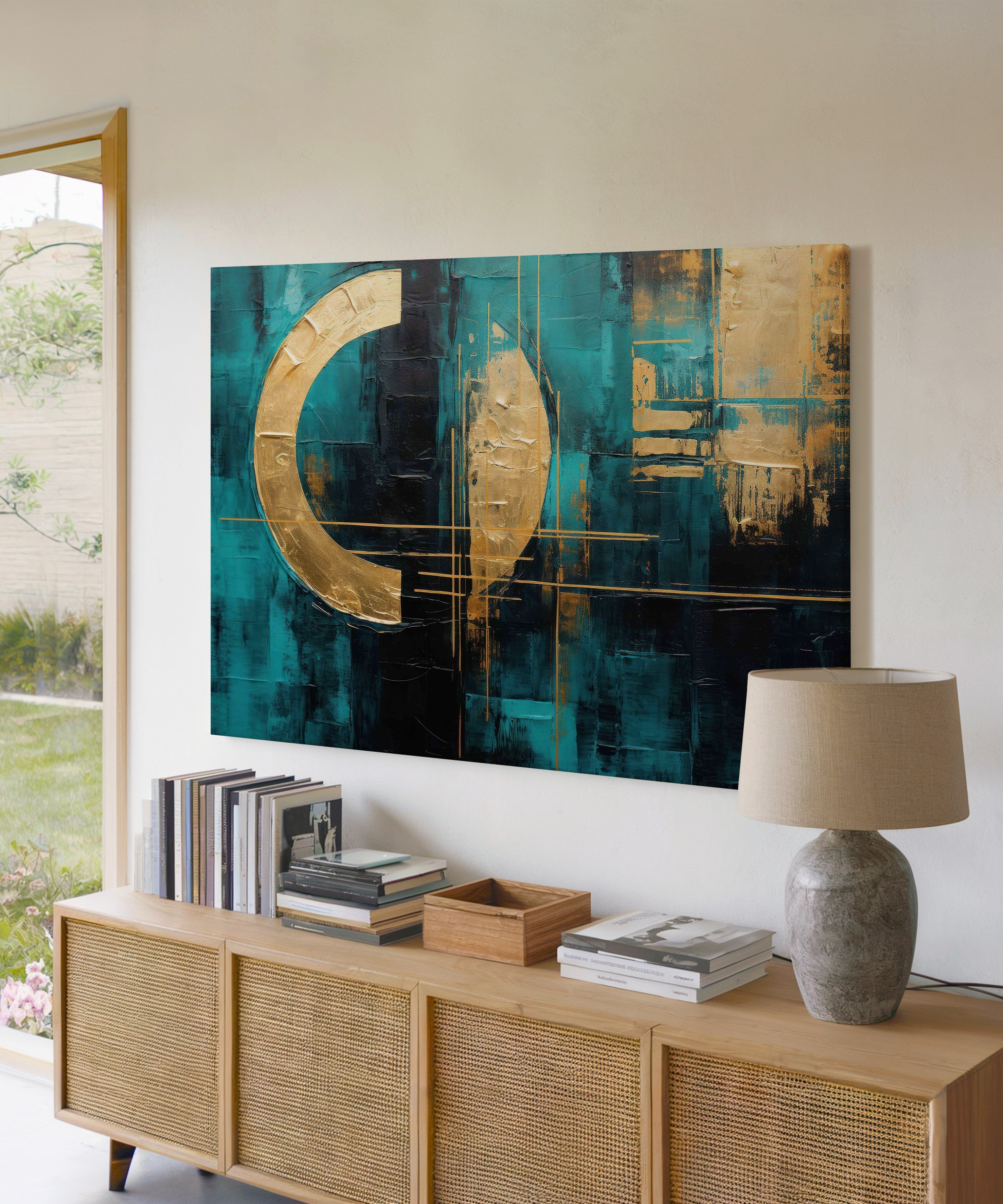 Lux Turkuaz Altın 3 | Yağlıboya dokulu canvas baskı