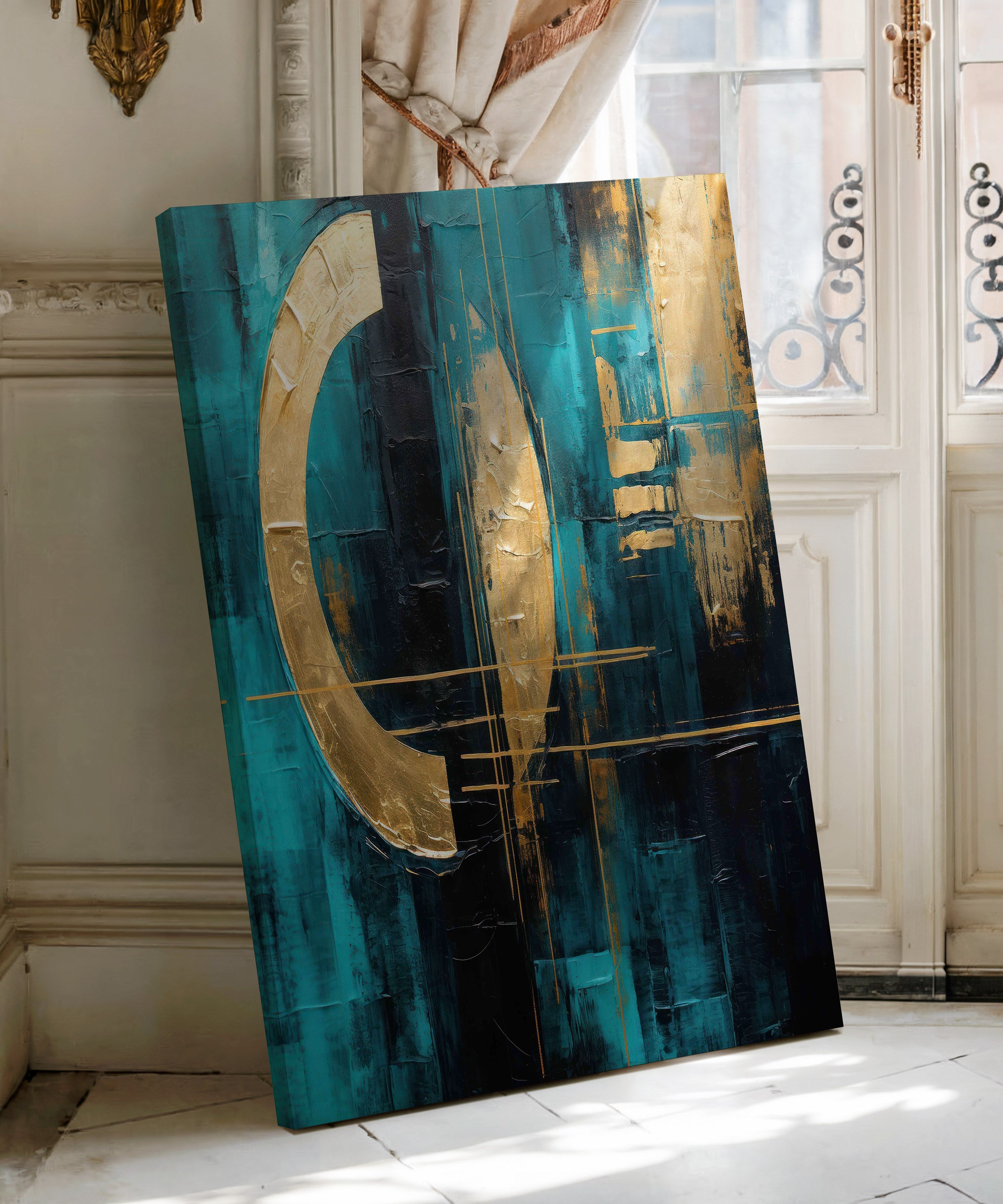 Lux Turkuaz Altın 3 | Yağlıboya dokulu canvas baskı