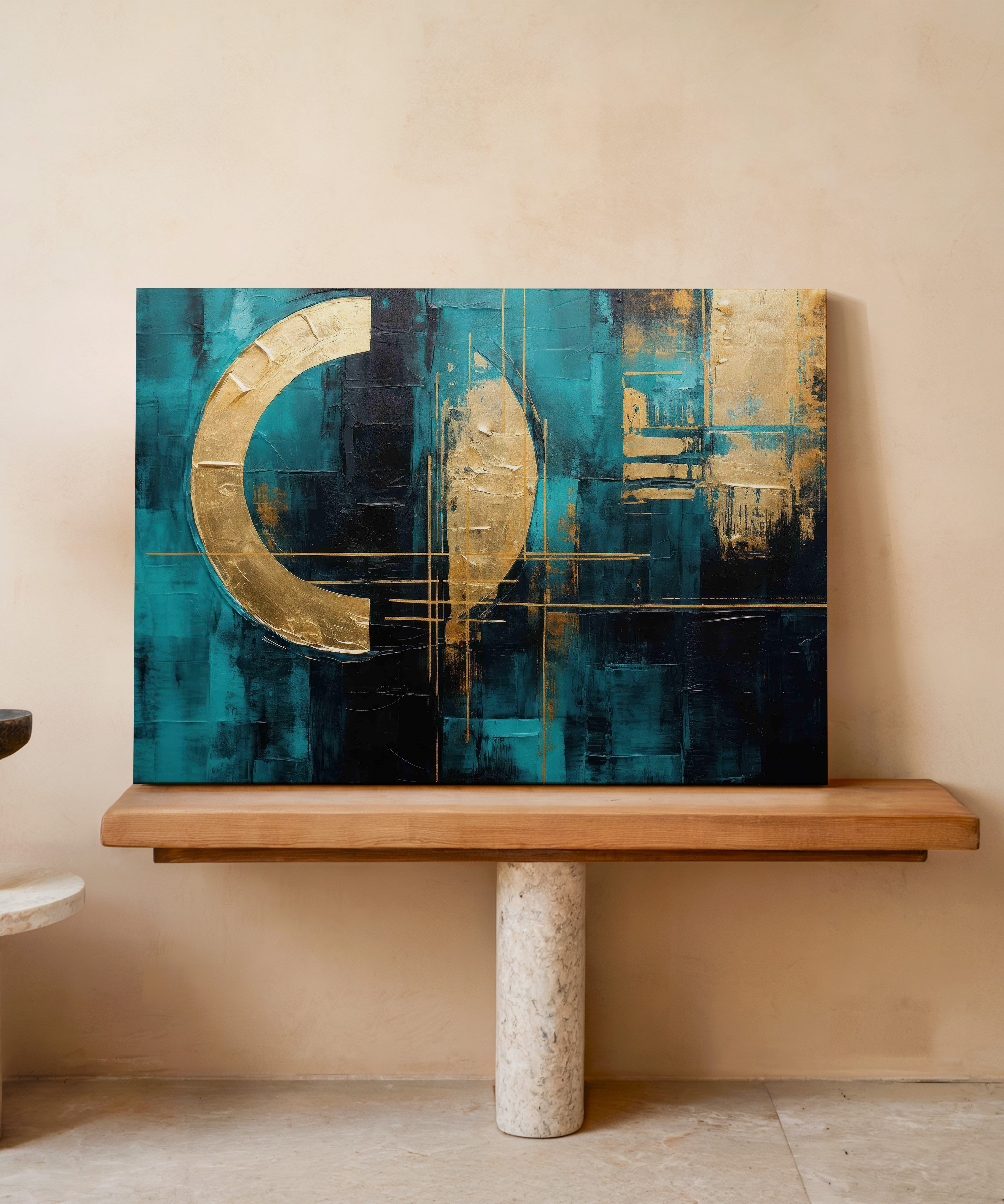 Lux Turkuaz Altın 3 | Yağlıboya dokulu canvas baskı