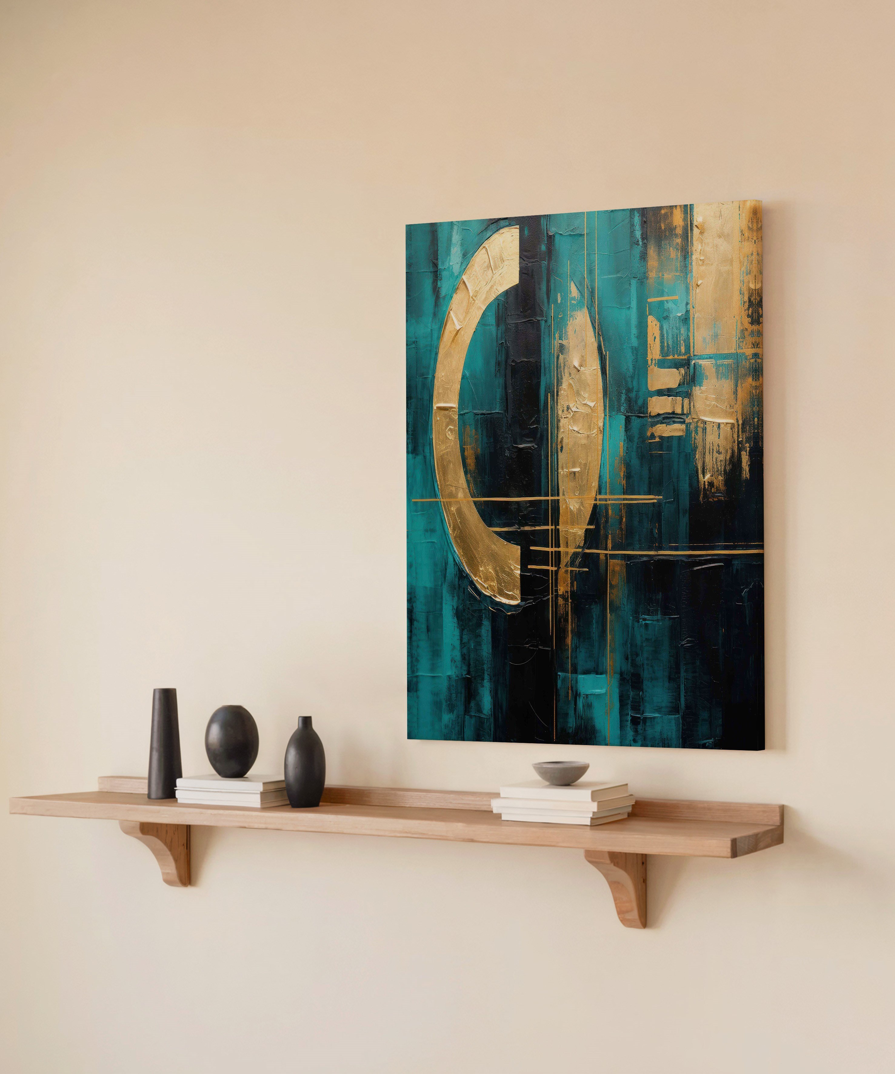 Lux Turkuaz Altın 3 | Yağlıboya dokulu canvas baskı