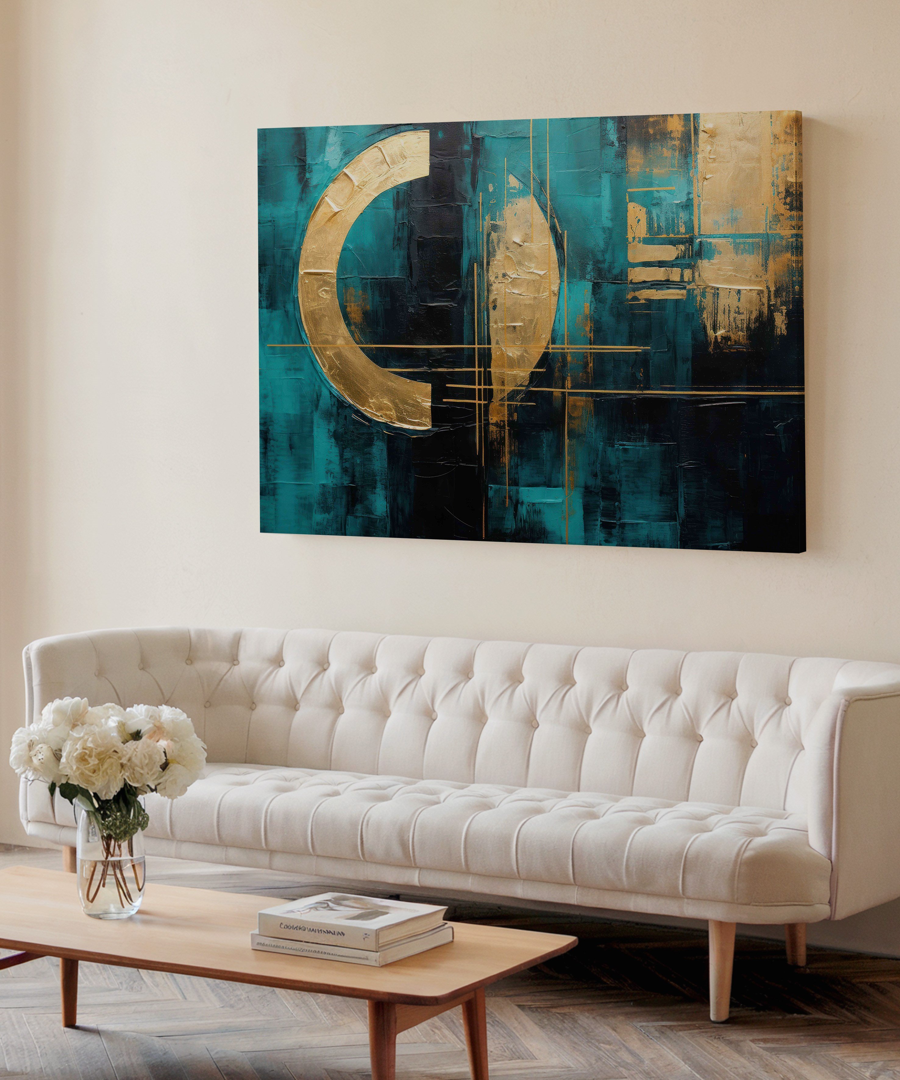 Lux Turkuaz Altın 3 | Yağlıboya dokulu canvas baskı