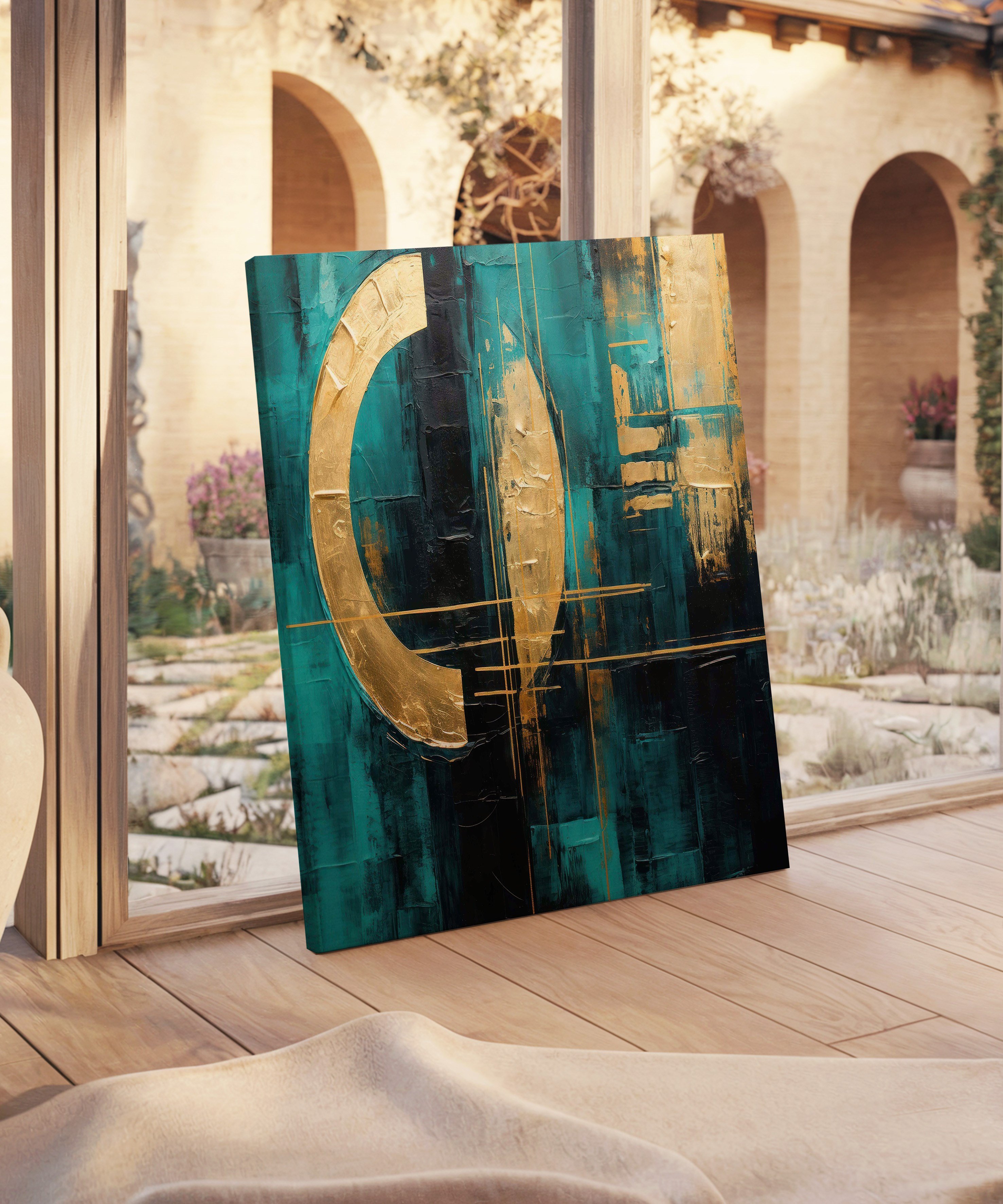 Lux Turkuaz Altın 3 | Yağlıboya dokulu canvas baskı