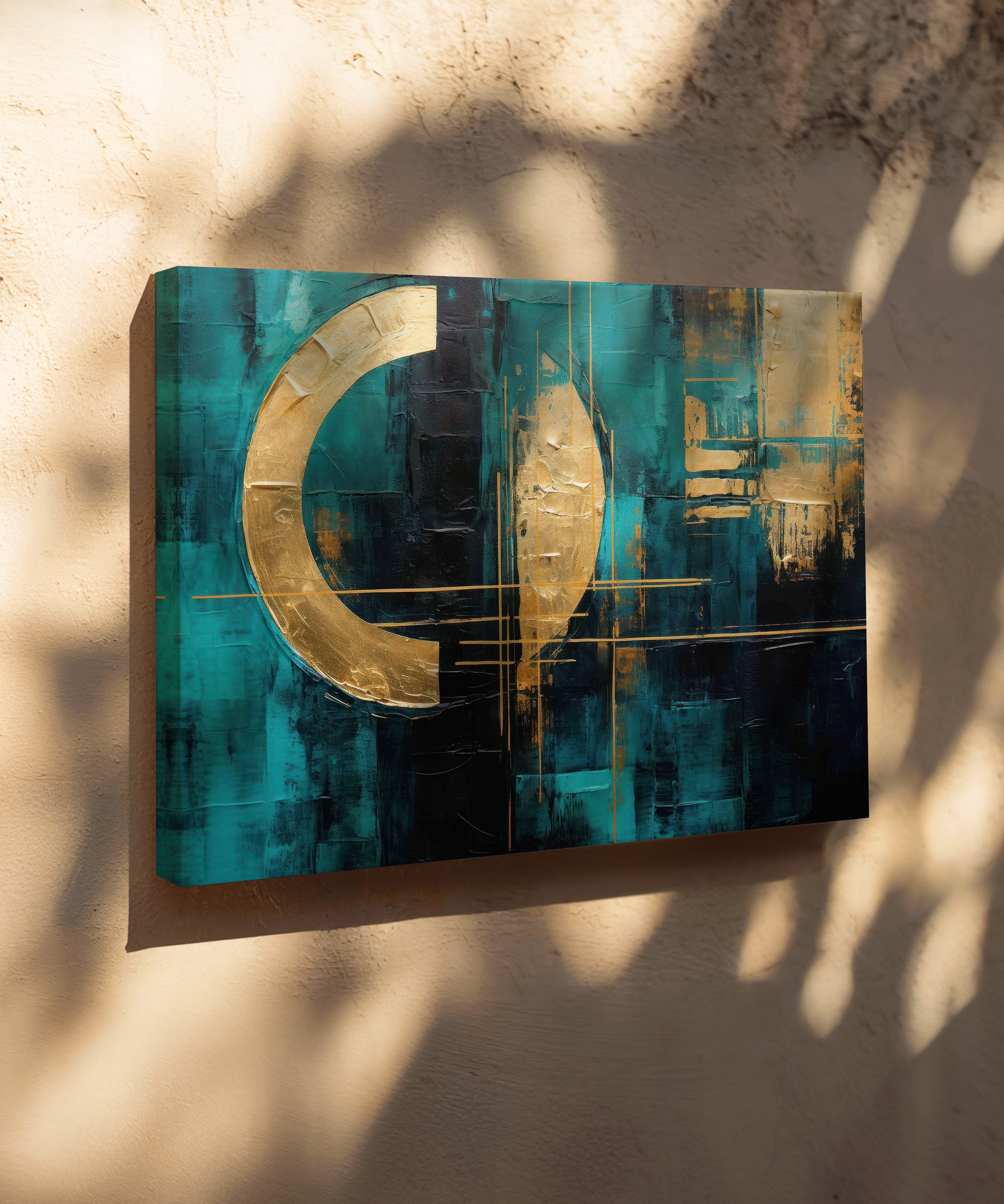 Lux Turkuaz Altın 3 | Yağlıboya dokulu canvas baskı