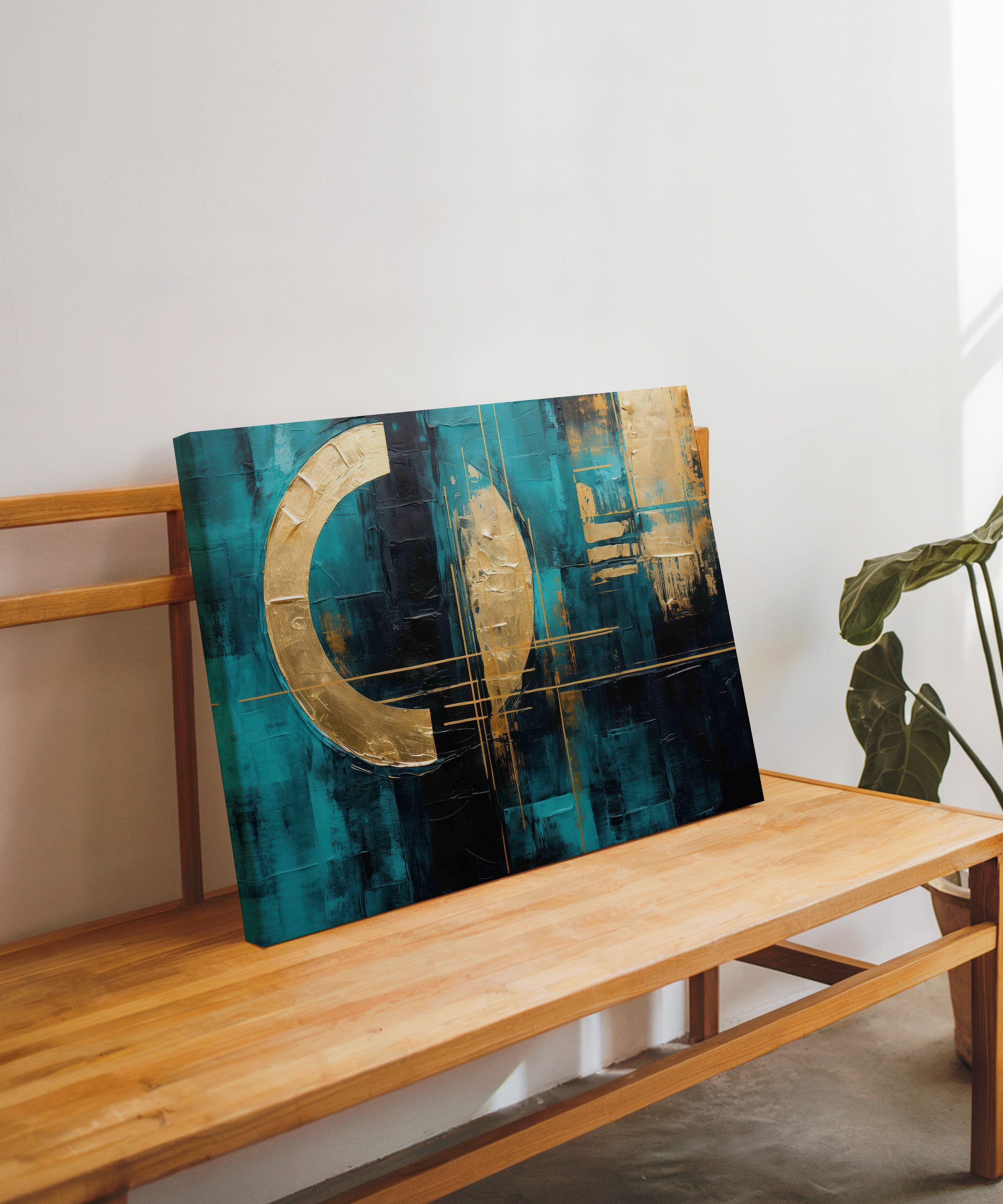 Lux Turkuaz Altın 3 | Yağlıboya dokulu canvas baskı