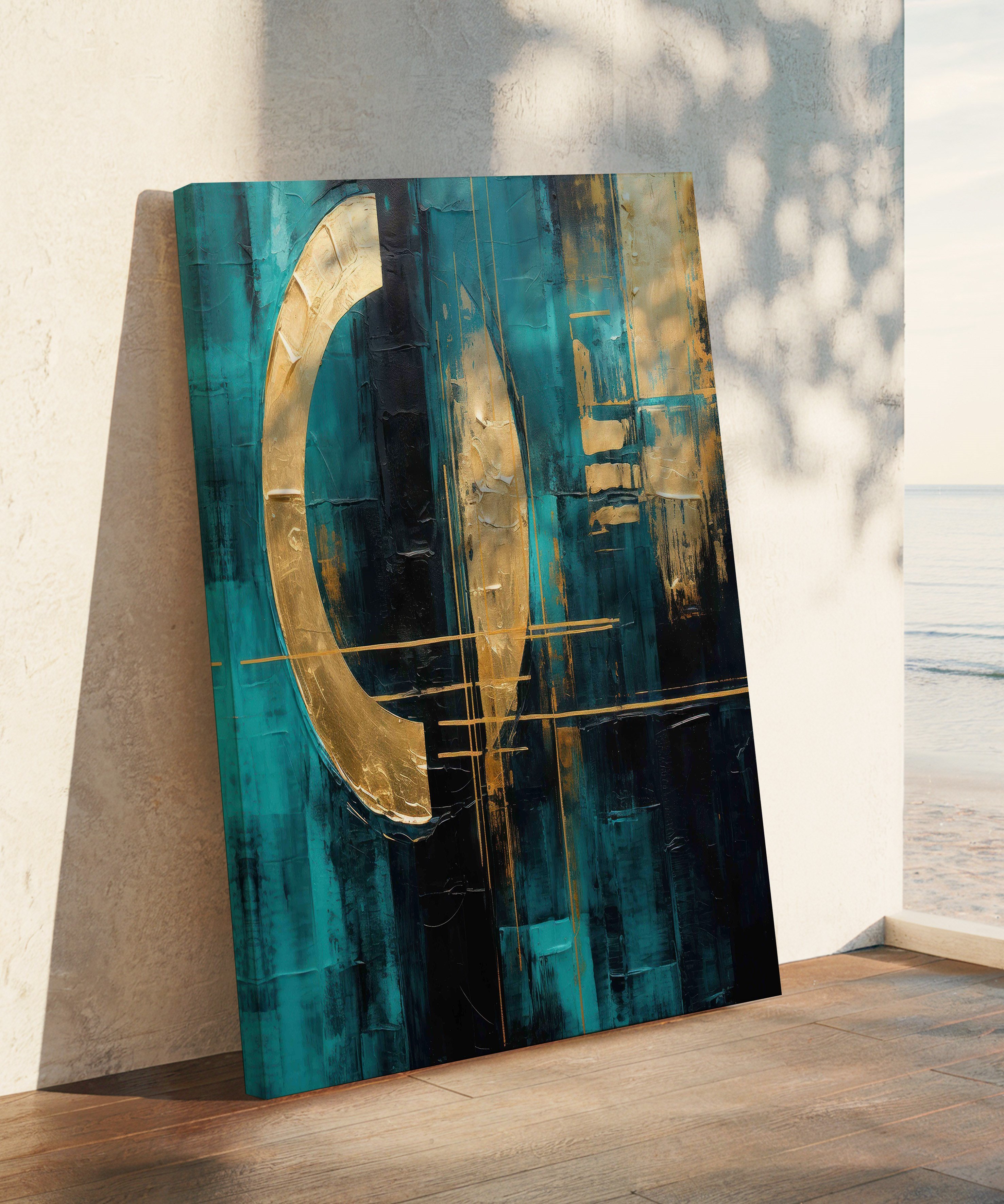Lux Turkuaz Altın 3 | Yağlıboya dokulu canvas baskı