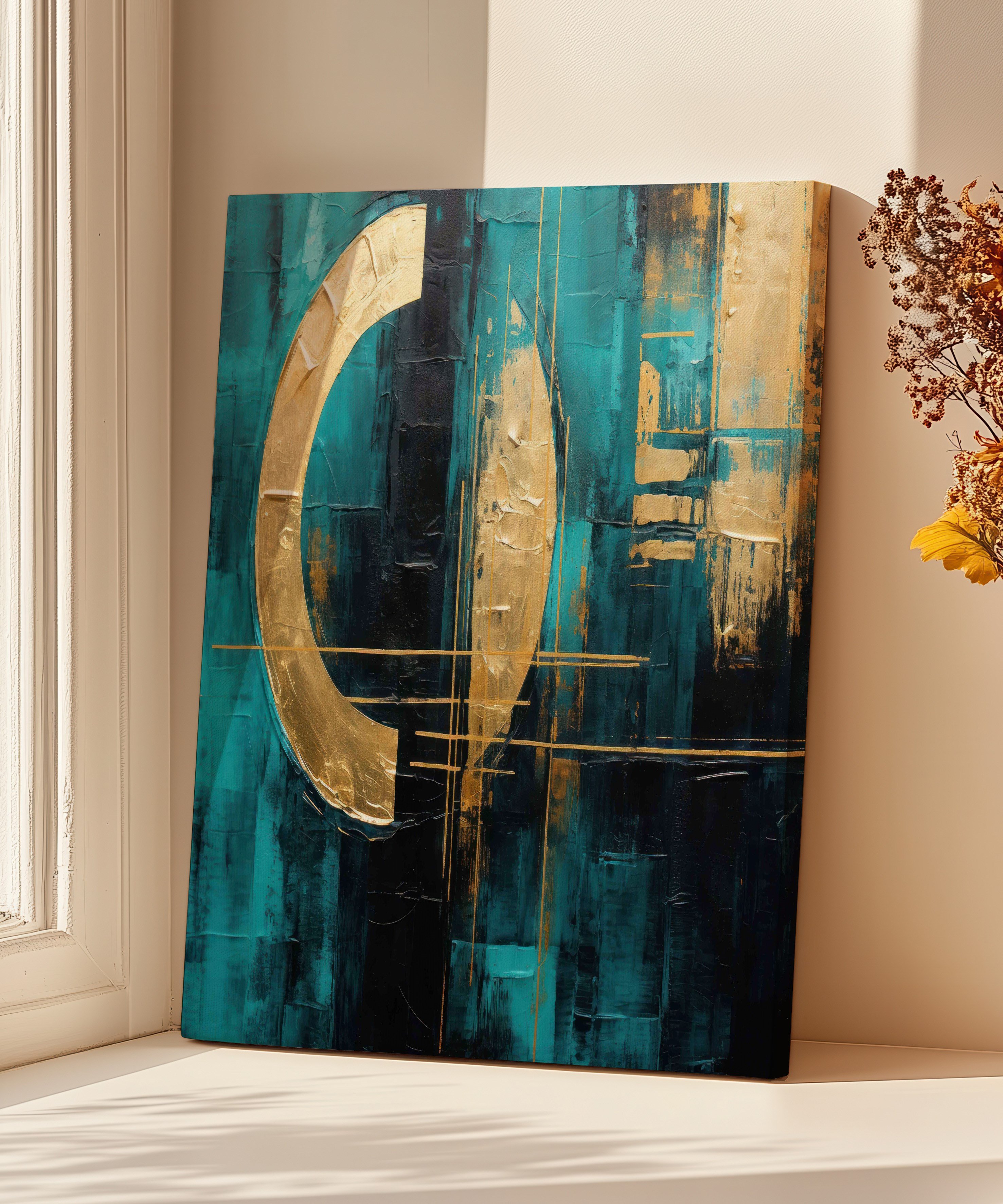 Lux Turkuaz Altın 3 | Yağlıboya dokulu canvas baskı