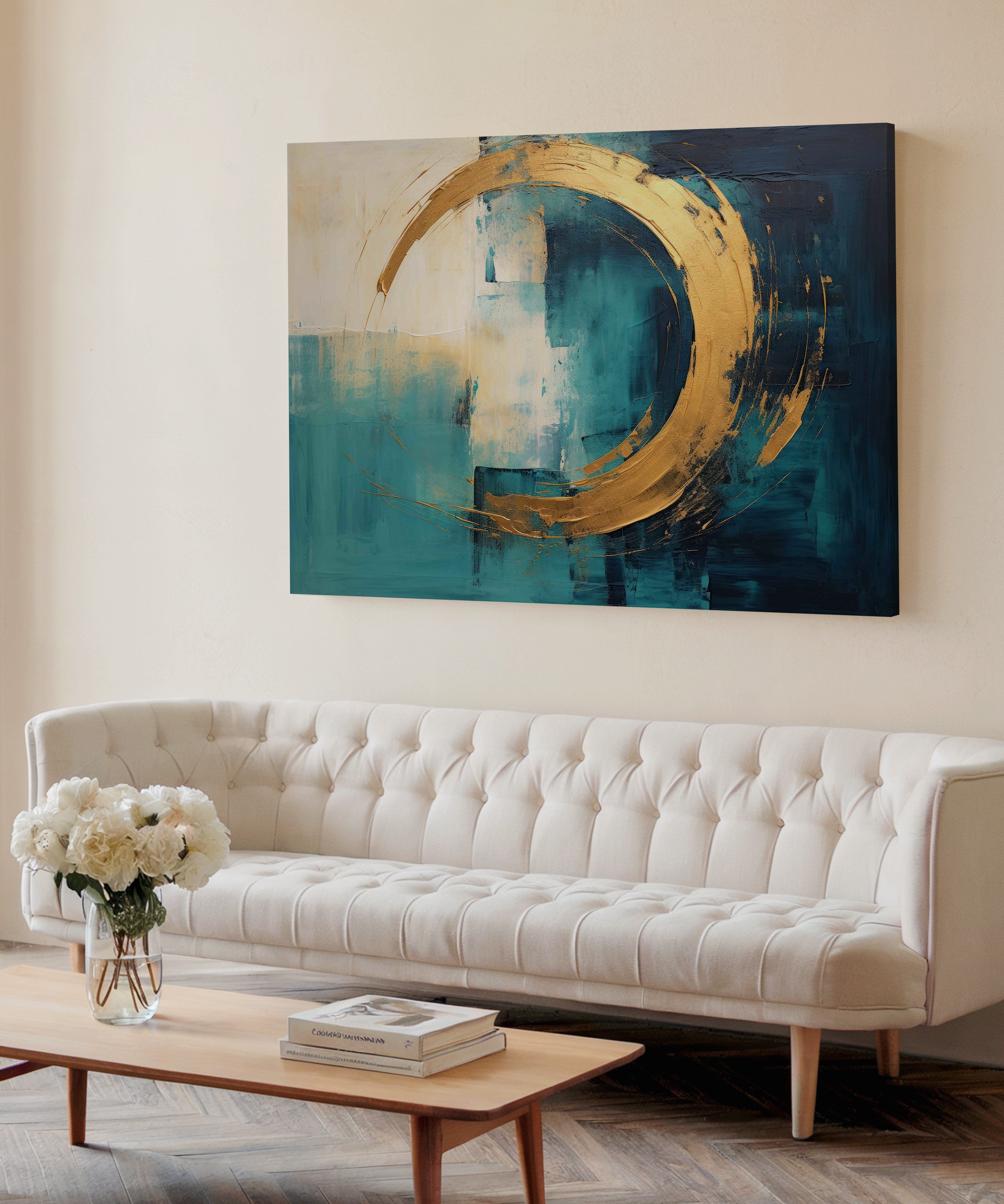 Lux Turkuaz Altın 4 | Yağlıboya dokulu canvas baskı