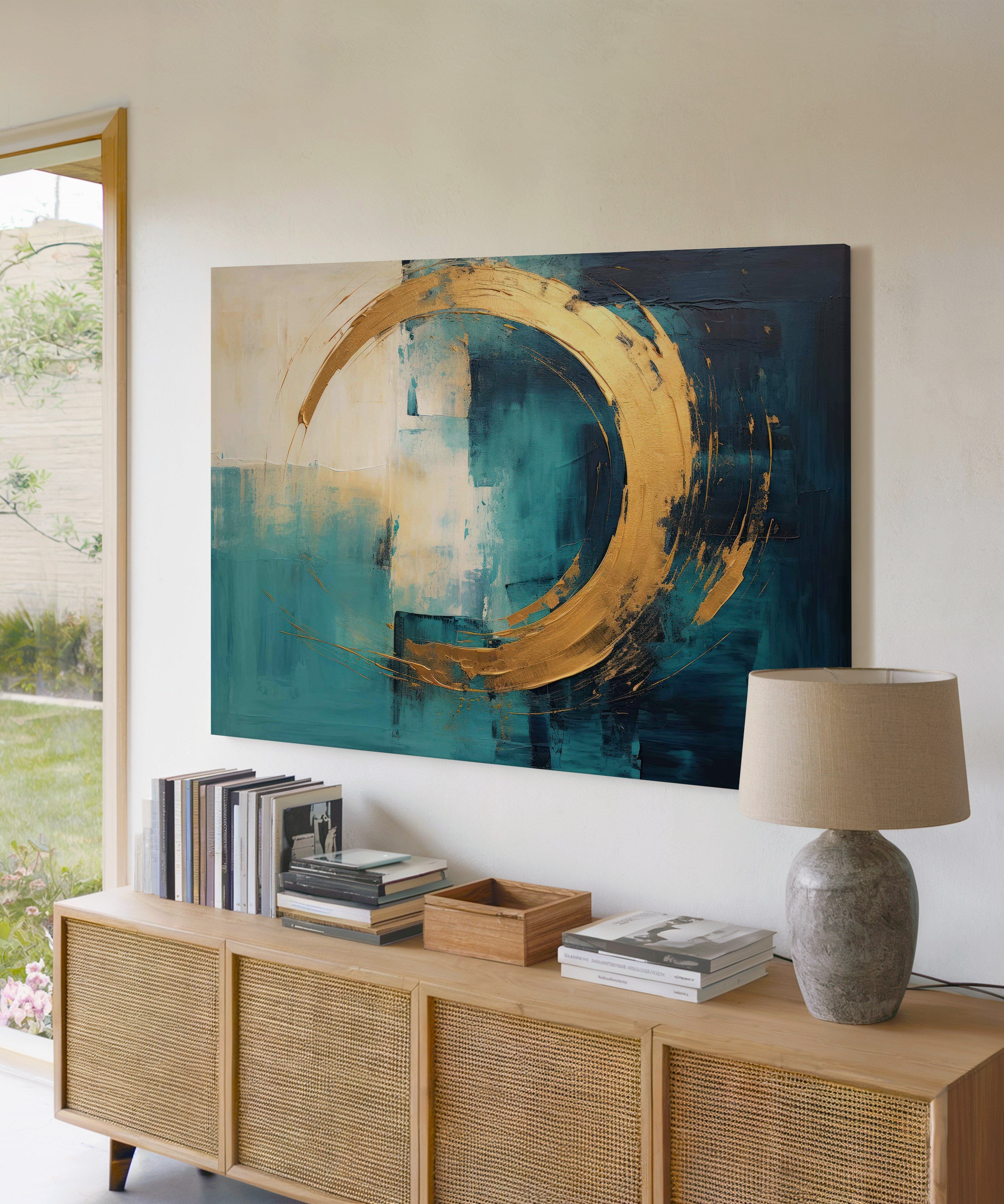 Lux Turkuaz Altın 4 | Yağlıboya dokulu canvas baskı