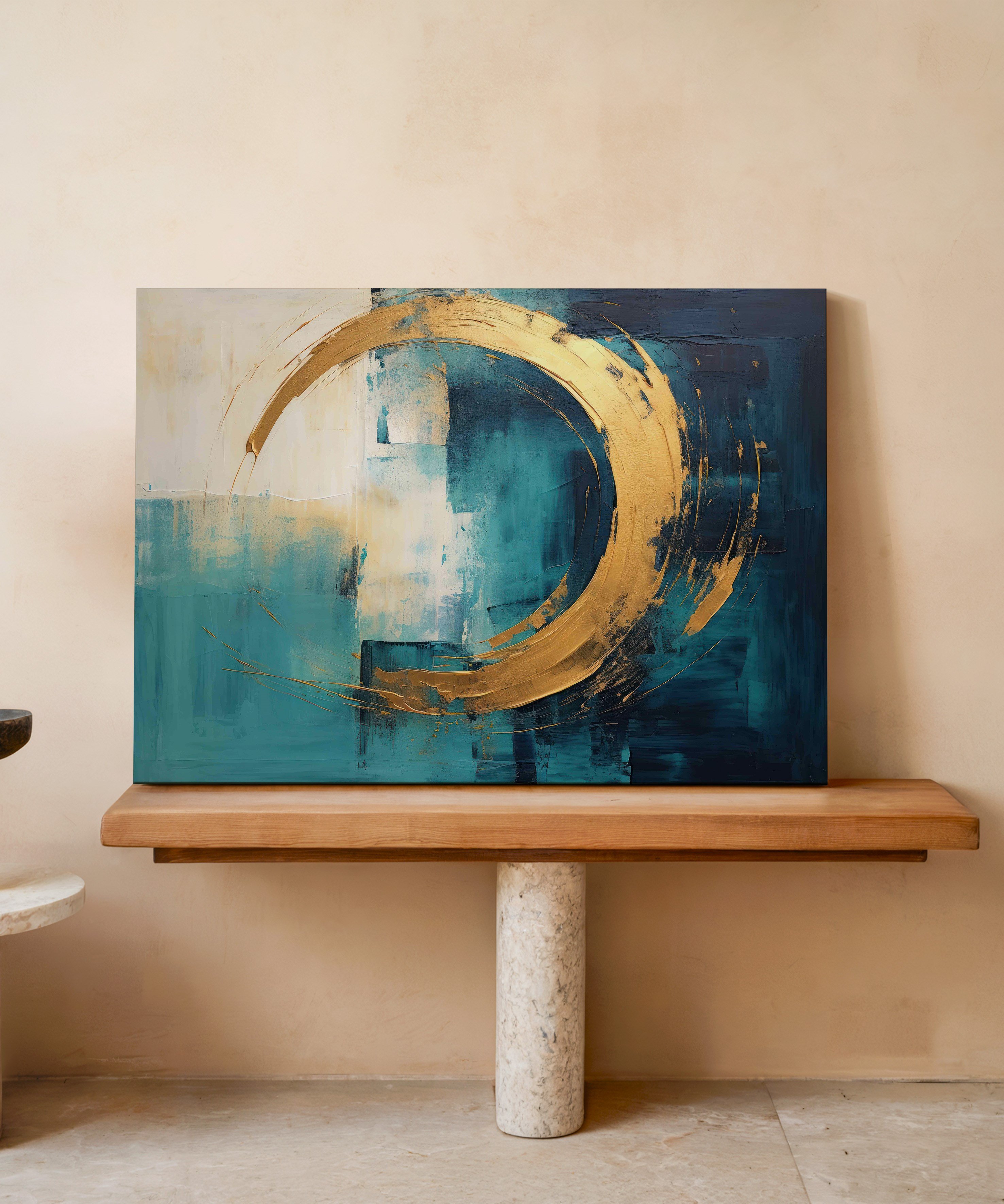 Lux Turkuaz Altın 4 | Yağlıboya dokulu canvas baskı