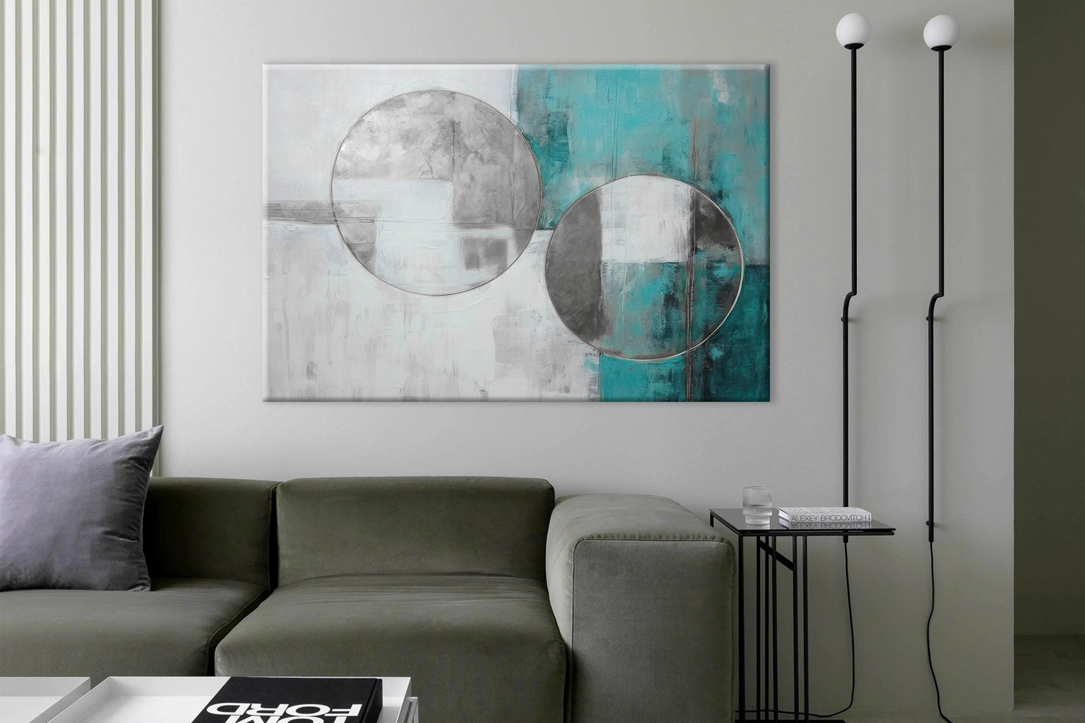 Lux Turkuaz-Gümüş 6 | Yağlıboya dokulu canvas baskı