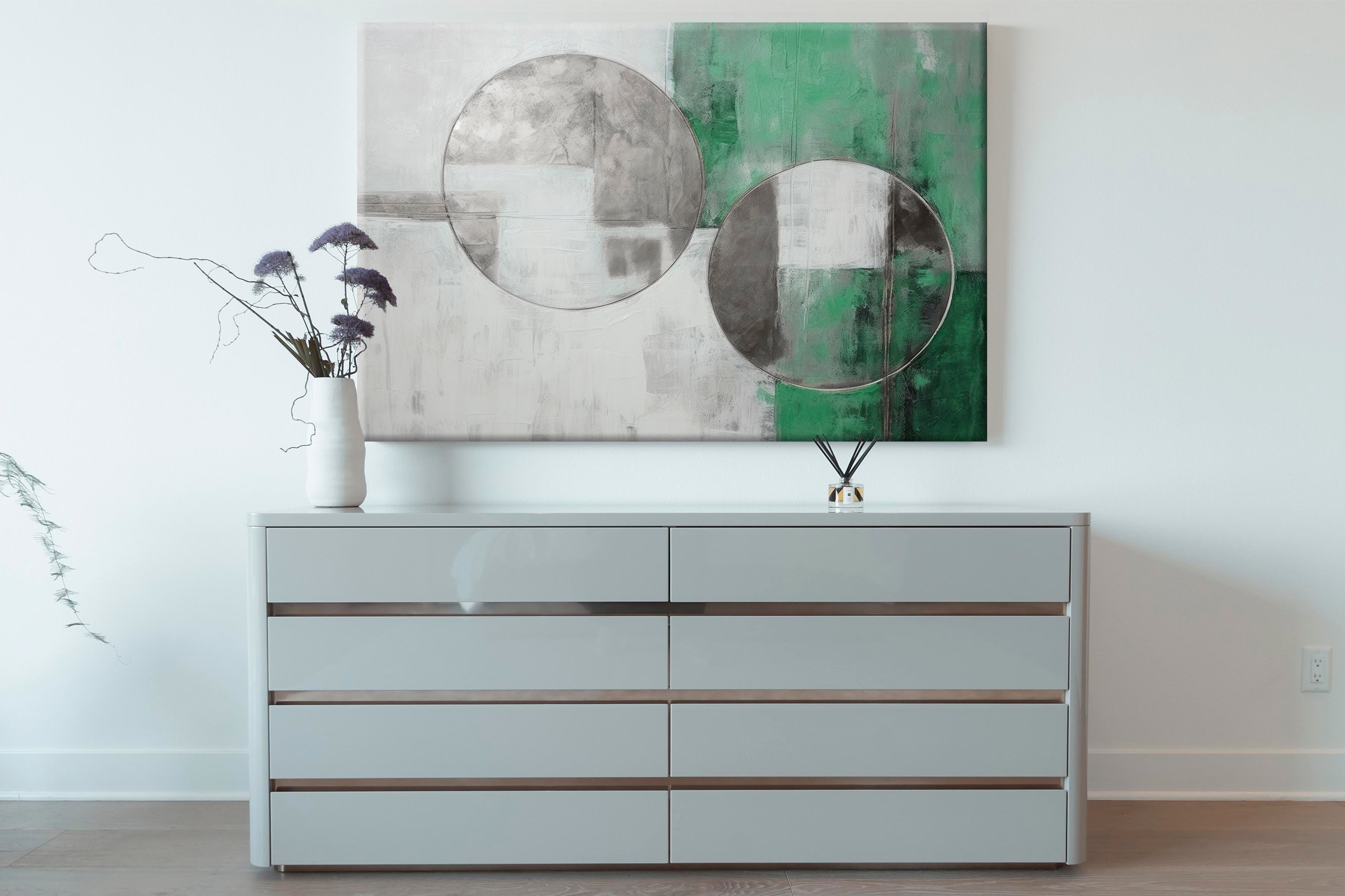 Lux Yeşil-Gümüş 6 | Yağlıboya dokulu canvas baskı