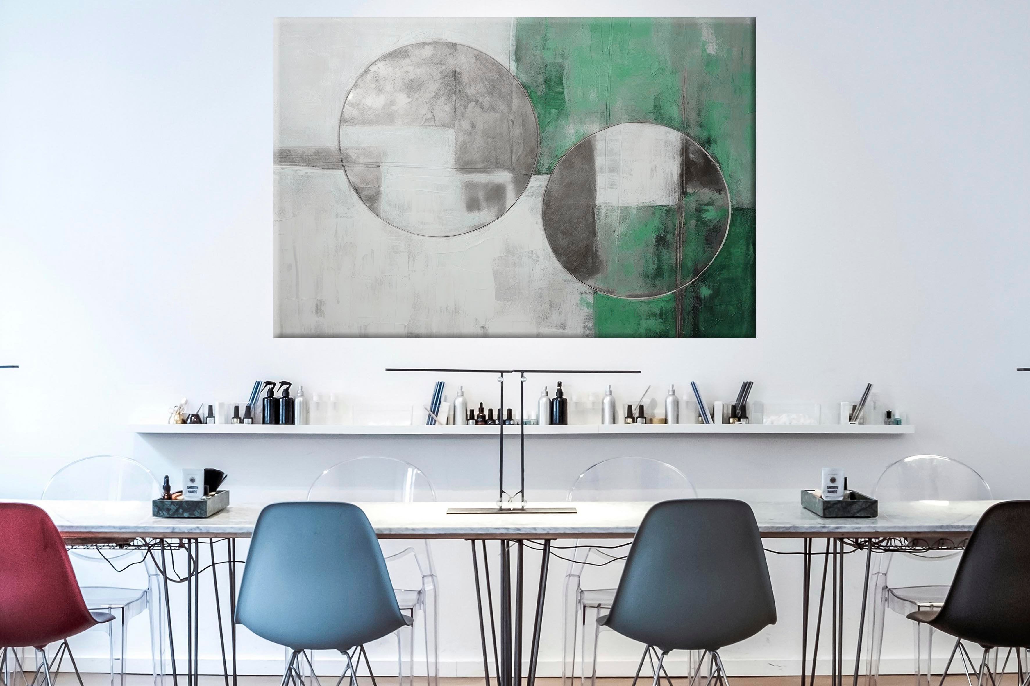 Lux Yeşil-Gümüş 6 | Yağlıboya dokulu canvas baskı