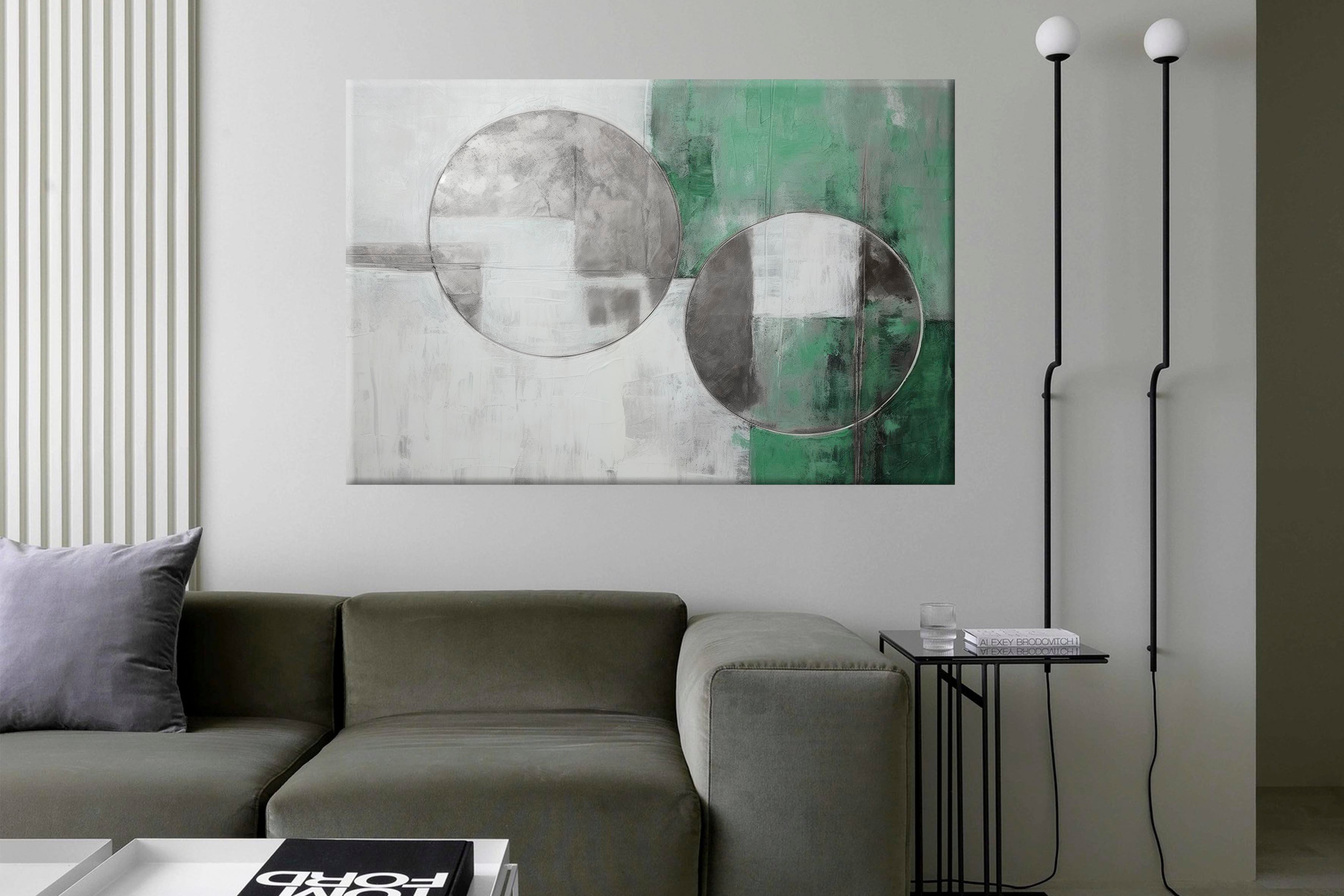 Lux Yeşil-Gümüş 6 | Yağlıboya dokulu canvas baskı