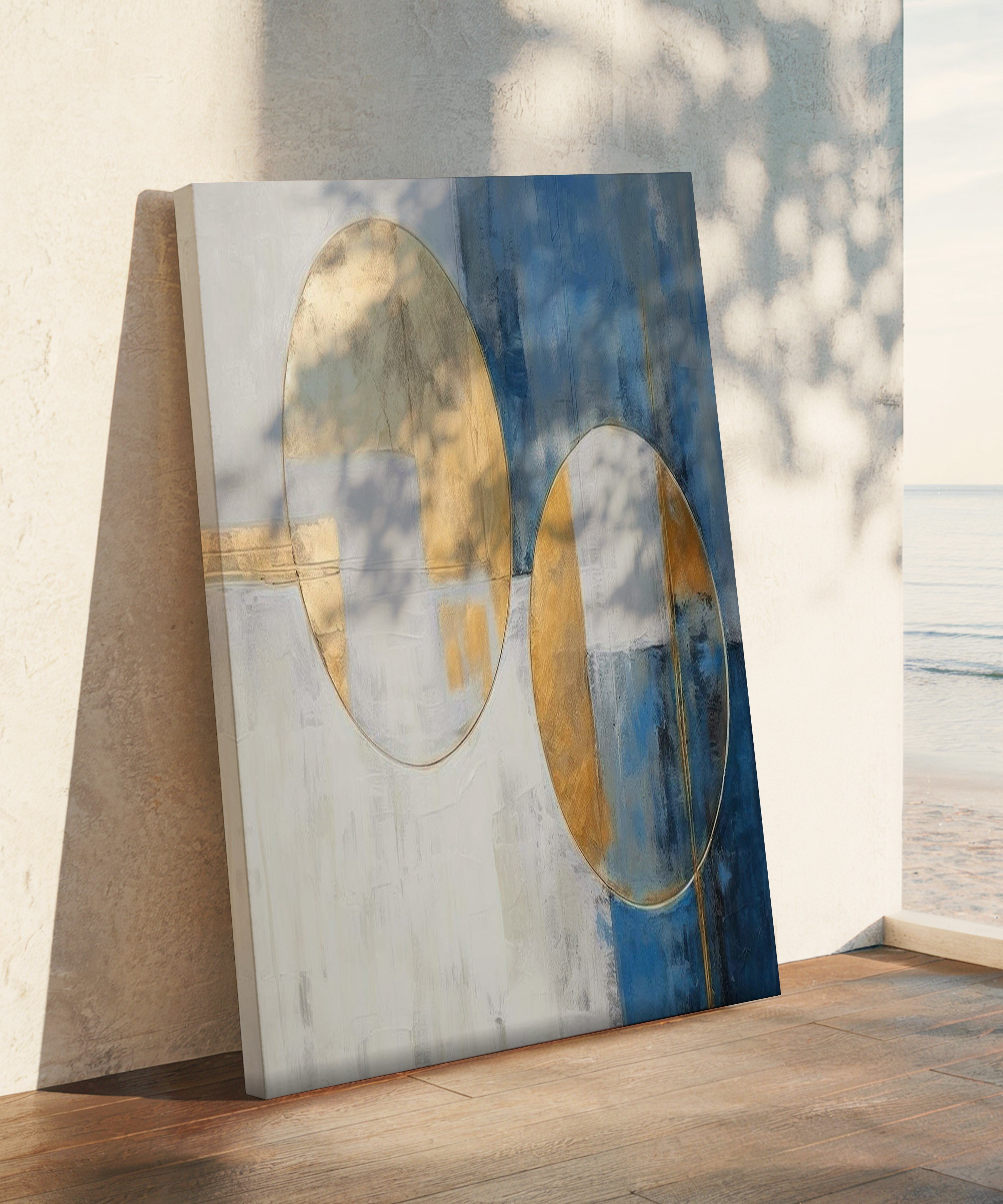Mavi Altın Denge | Yağlı Boya Dokulu Canvas Baskı