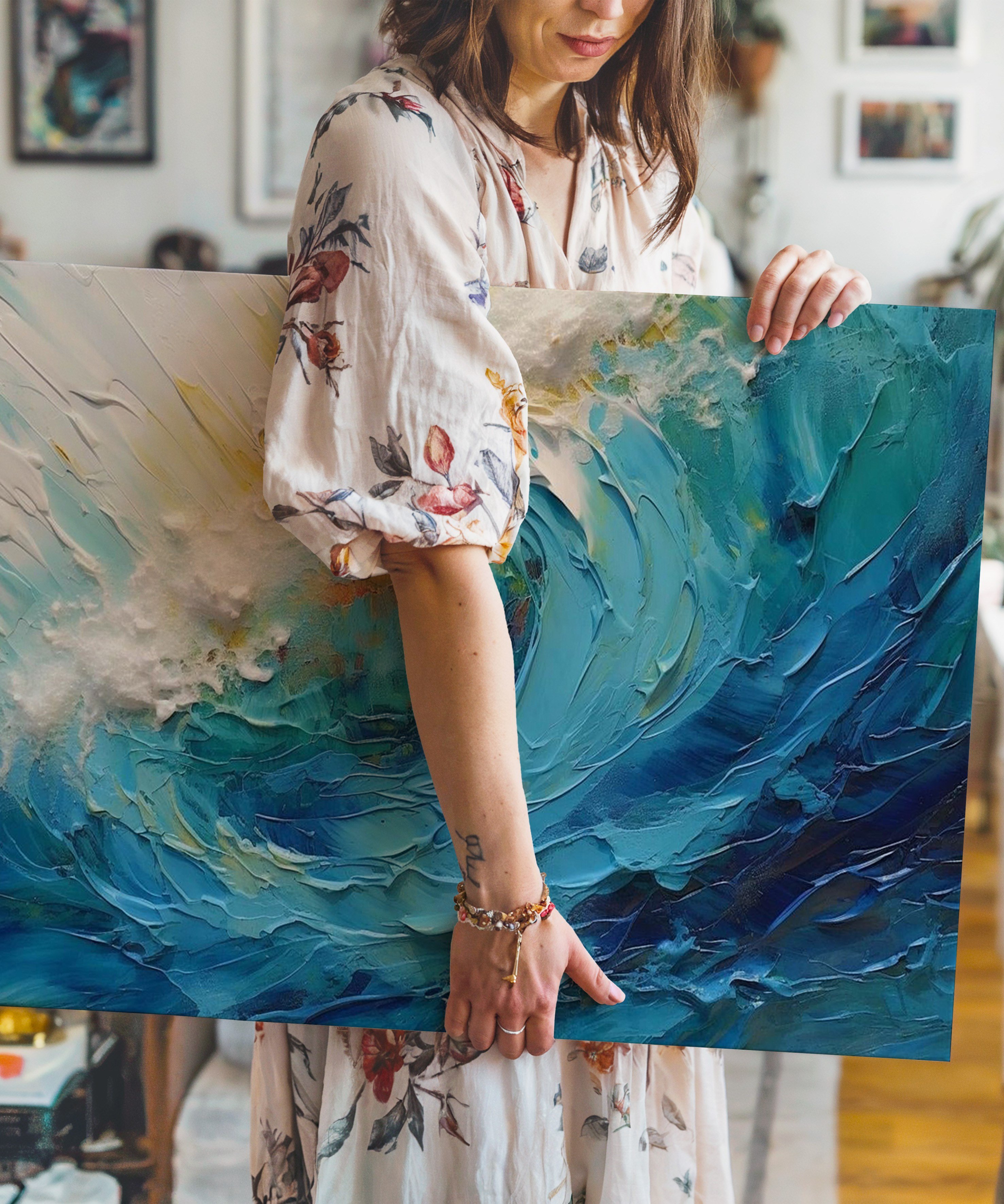 Mavi Fırtına | Yağlı Boya Dokulu Canvas Baskı
