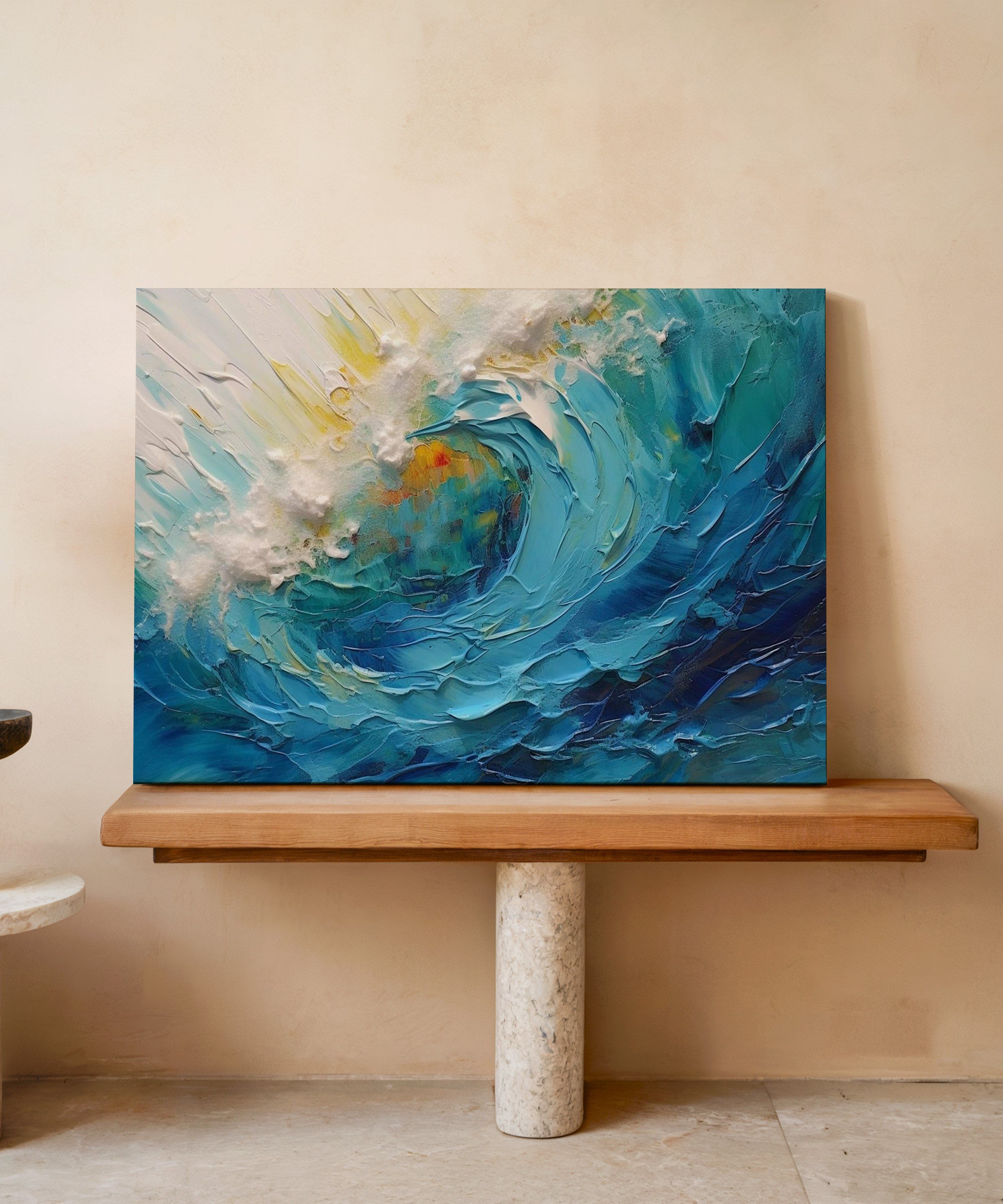 Mavi Fırtına | Yağlı Boya Dokulu Canvas Baskı