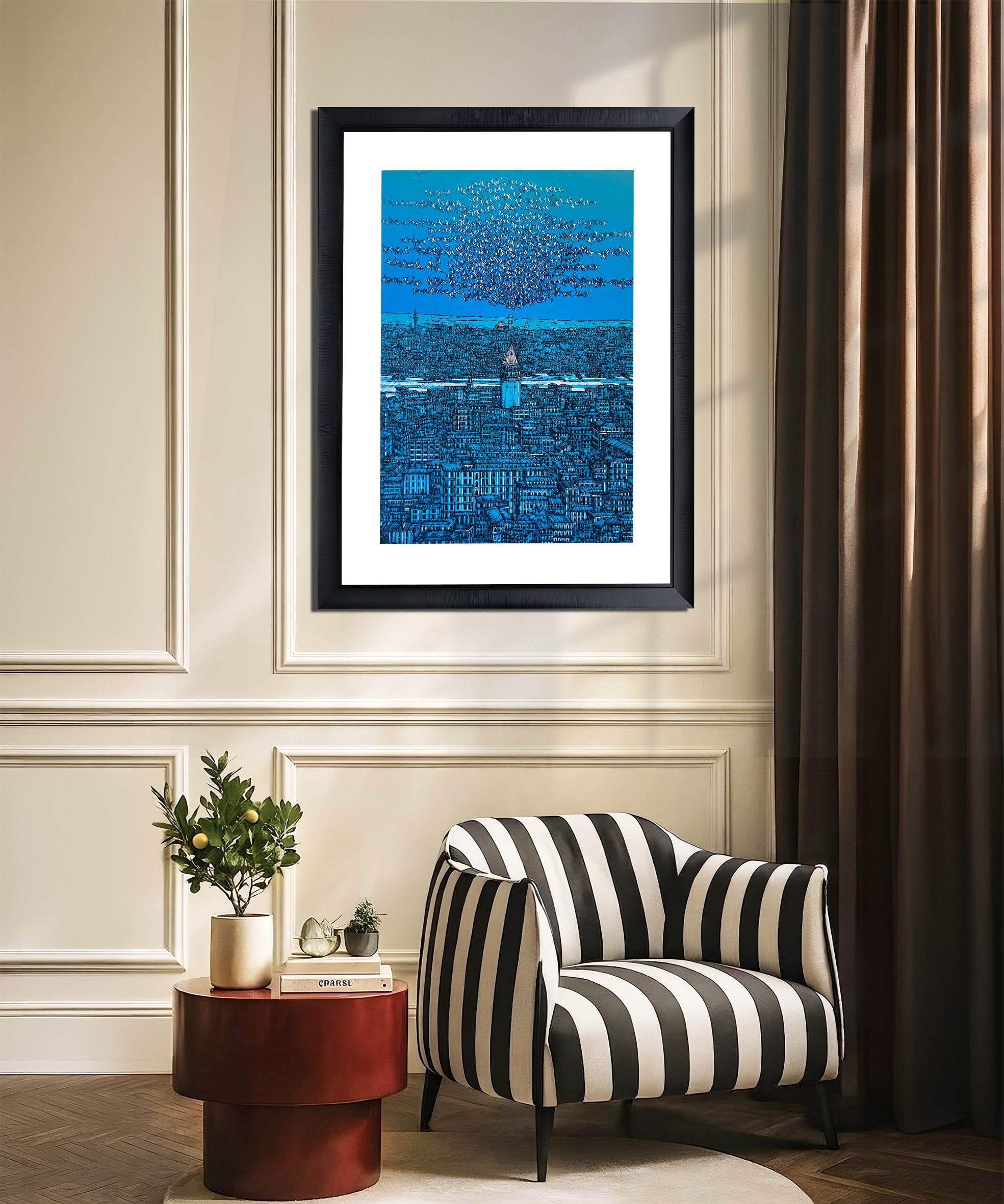 Mavi İstanbul Galata ve Kuşlar 53/100  | DEVRİM ERBİL GICLÉE  BASKI