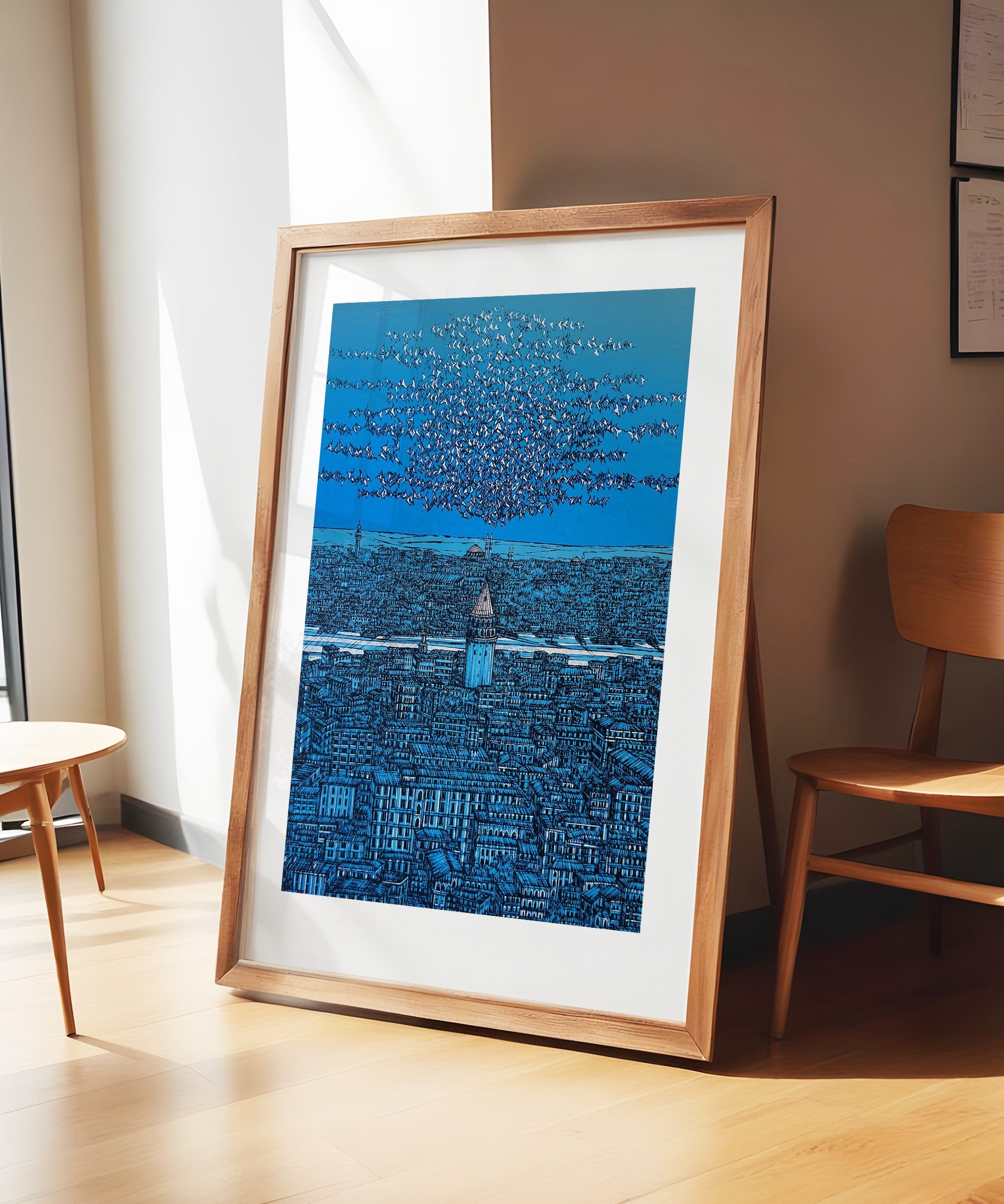 Mavi İstanbul Galata ve Kuşlar 53/100  | DEVRİM ERBİL GICLÉE  BASKI