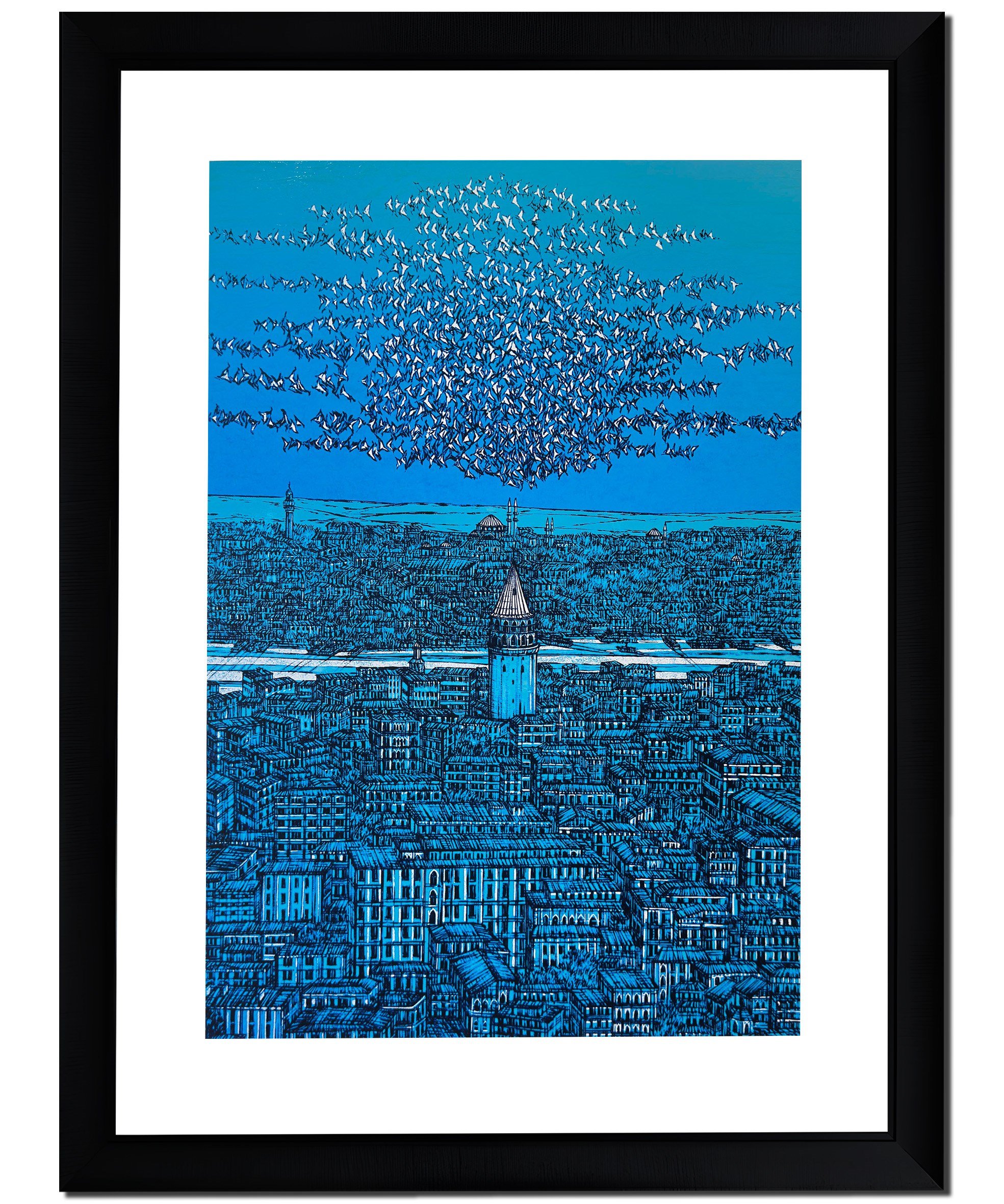 Mavi İstanbul Galata ve Kuşlar 53/100  | DEVRİM ERBİL GICLÉE  BASKI