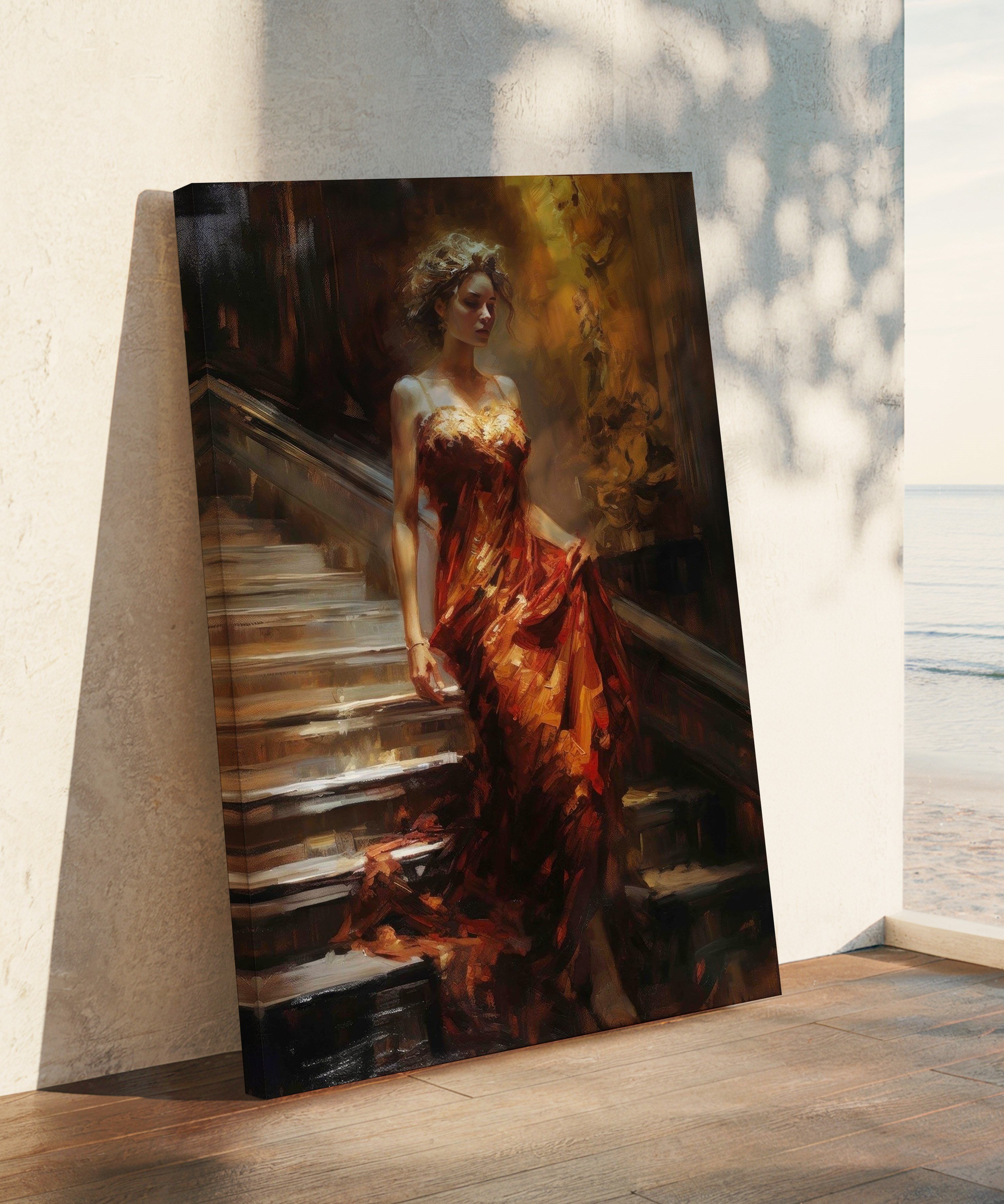 Merdivenlerde Sessizlik | Yağlı Boya Dokulu Canvas Baskı