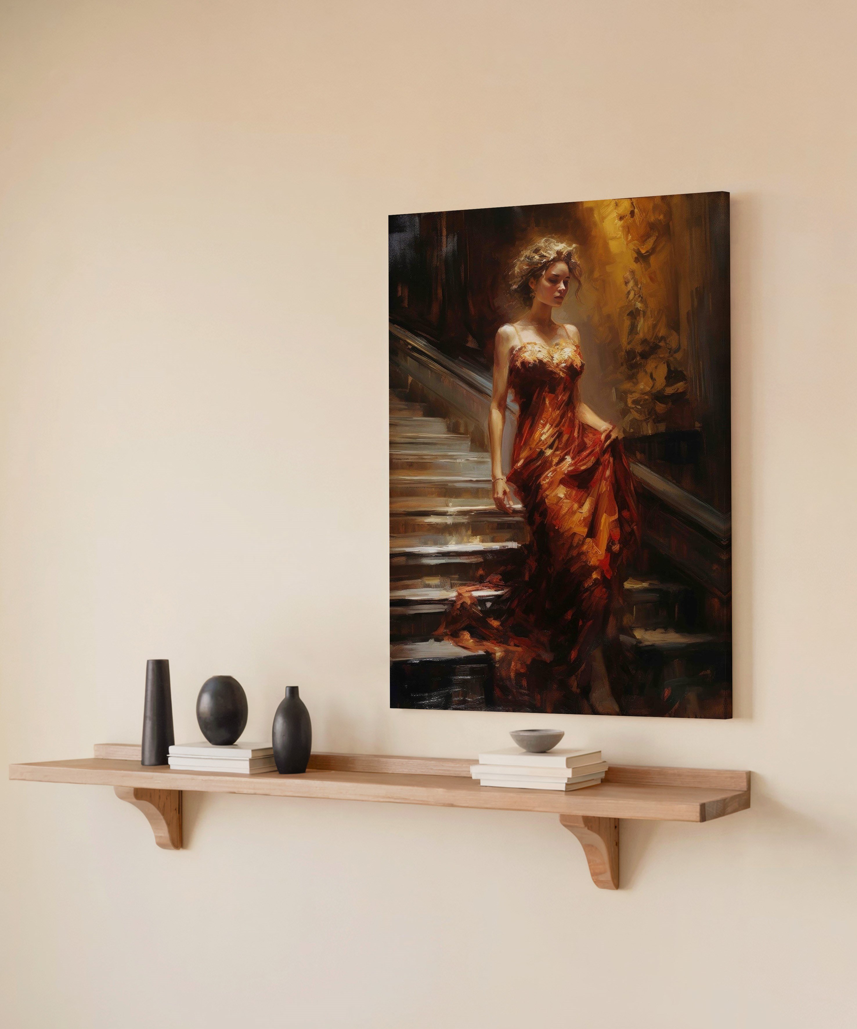 Merdivenlerde Sessizlik | Yağlı Boya Dokulu Canvas Baskı