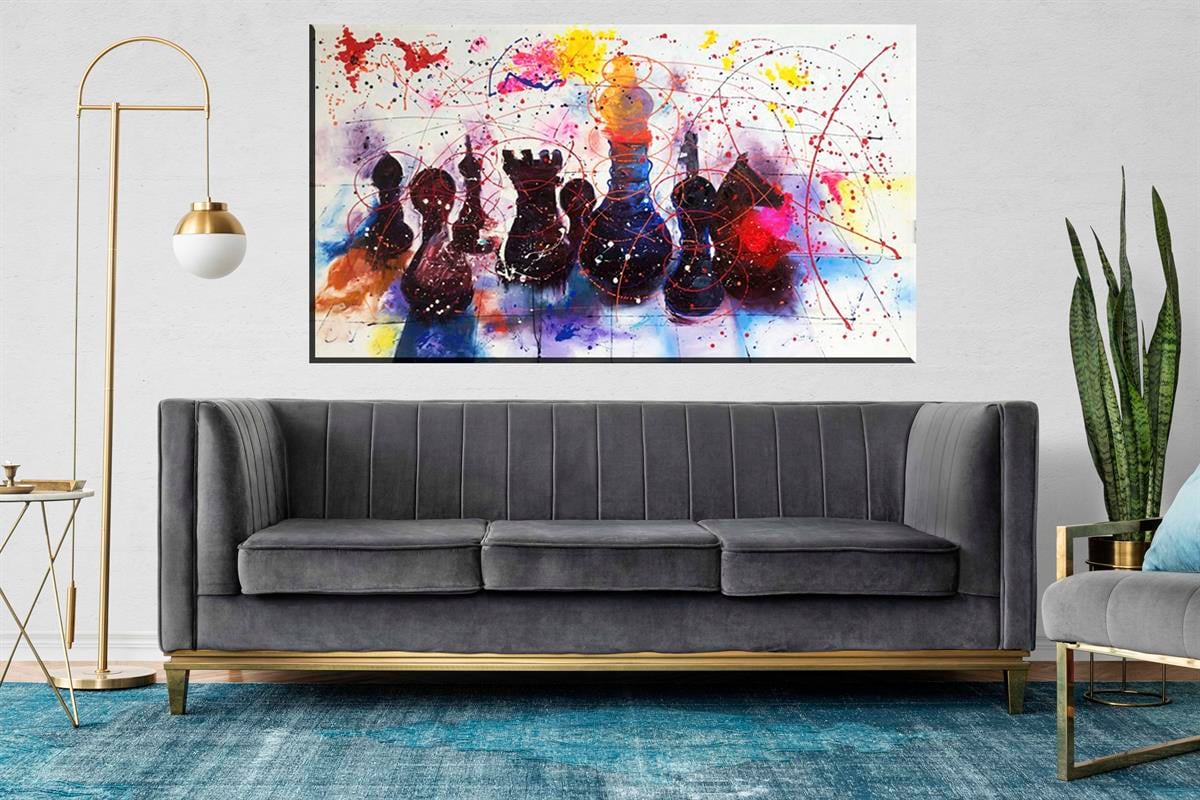 MODERN SİPARİŞ YAĞLI BOYA TABLOLARSatranç Hareketli  | Yağlı Boya Tablo | kozaart galeri