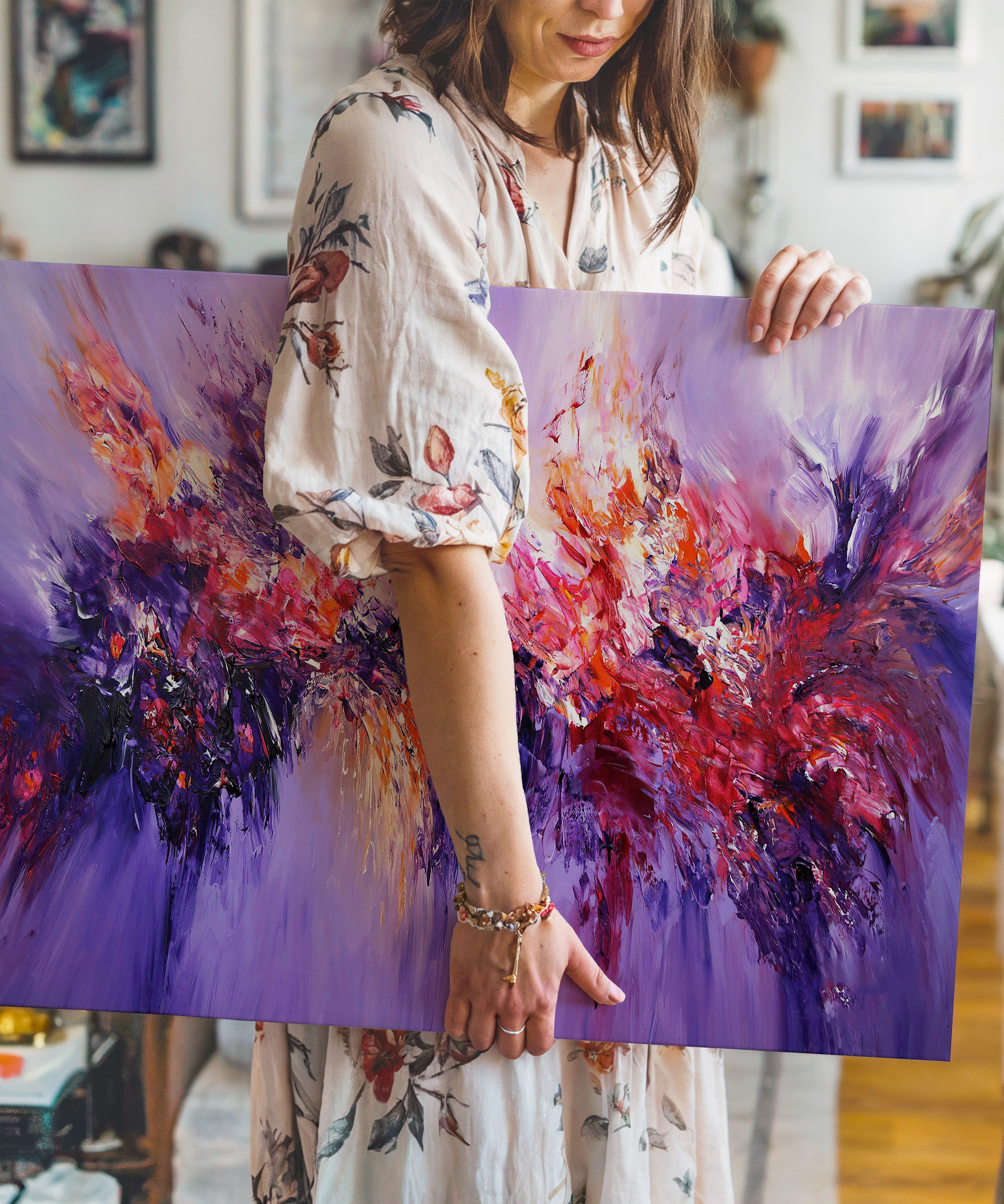 Mor Serüven | Yağlıboya dokulu canvas baskı