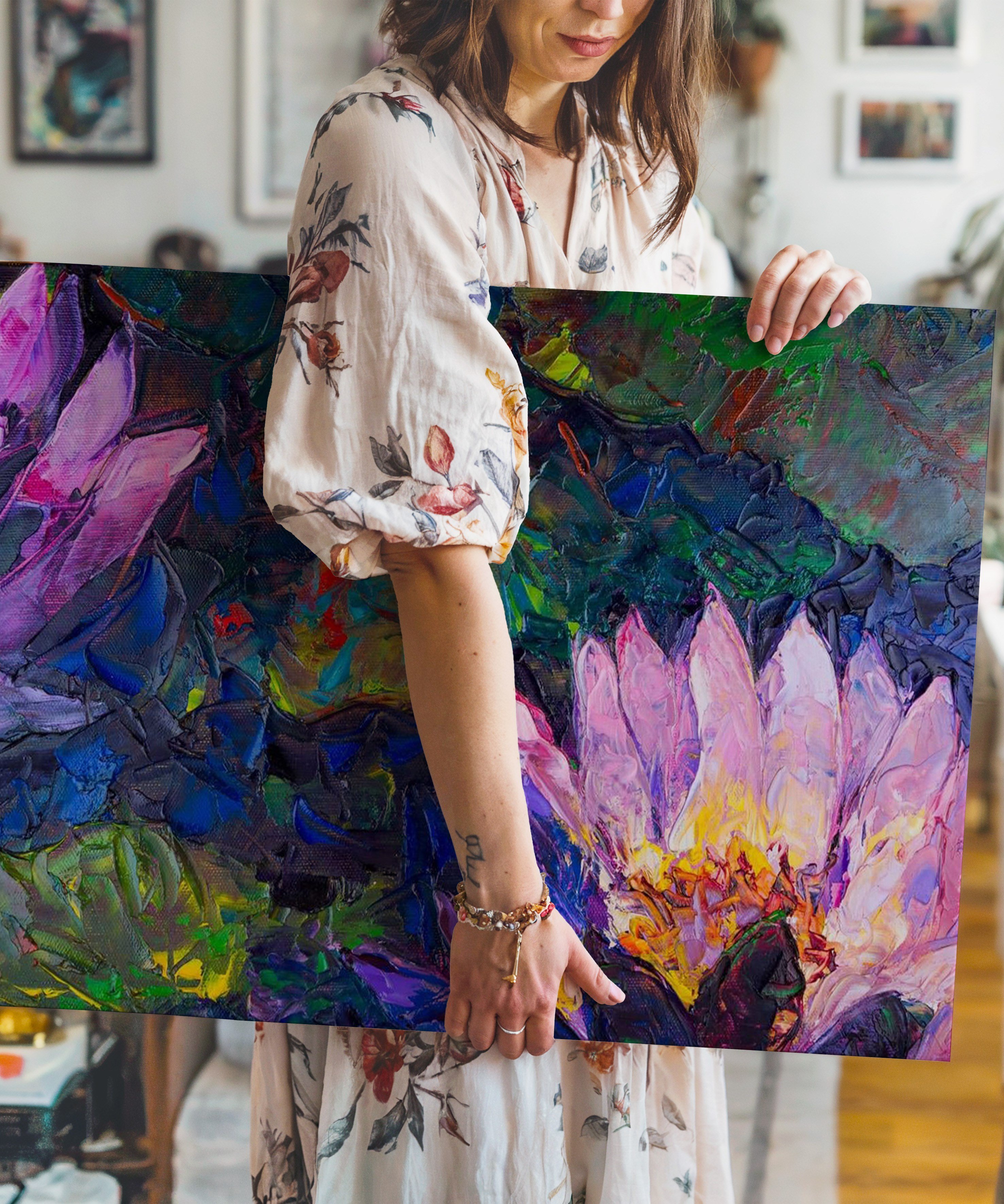 Nilüferler | Yağlıboya dokulu canvas baskı
